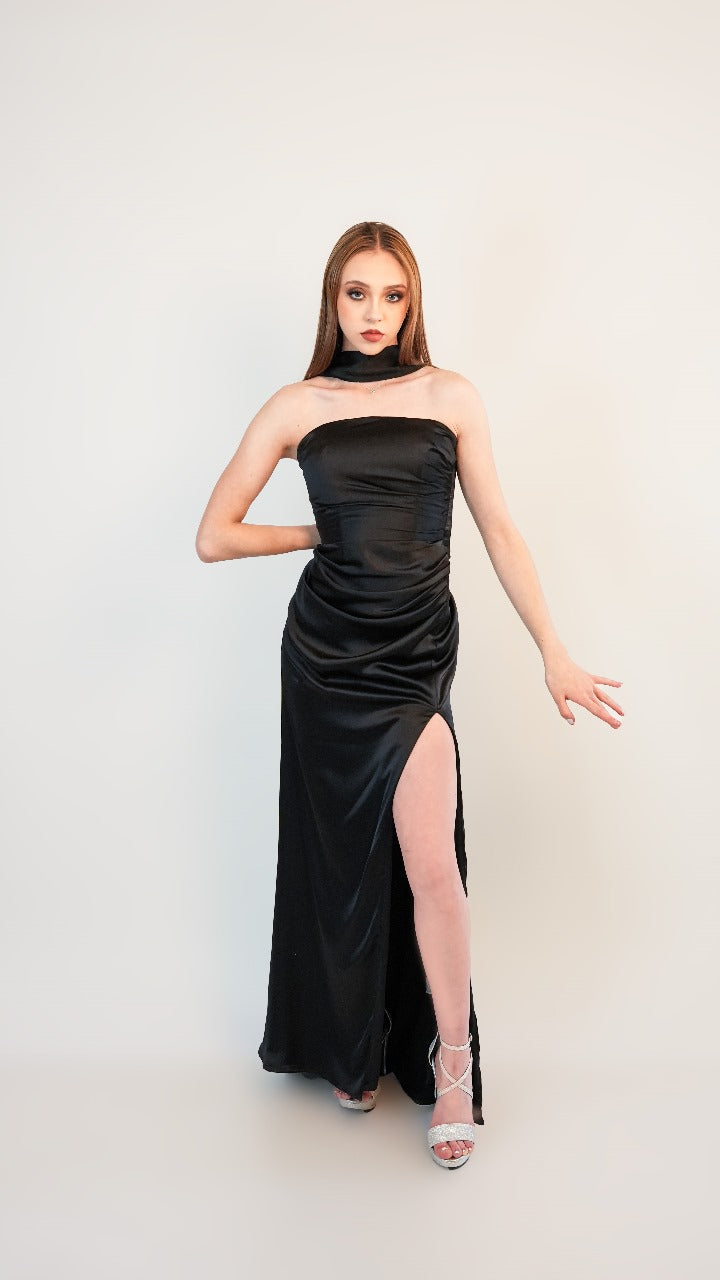 Vestido Satin Straple de Corset con Estola
