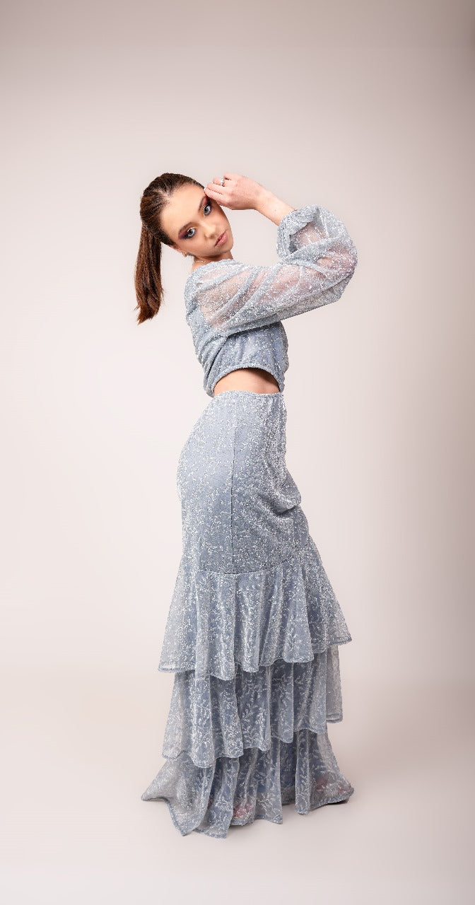 Vestido Azul Cielo Una Manga Olanes