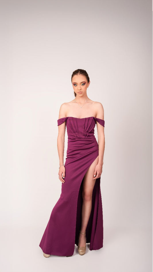 Vestido Buganvilla Corset De Zipper Manga Caida