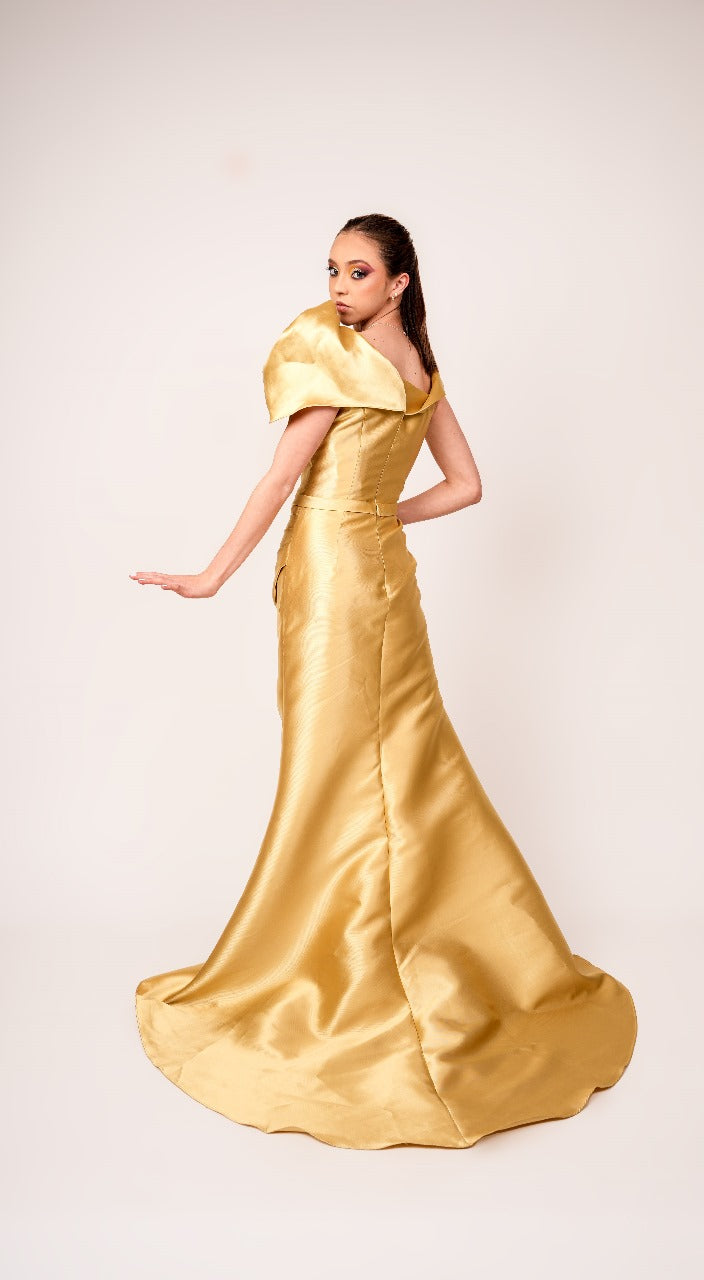 Vestido Amarillo Mostaza Moño En Tirante Grapeado