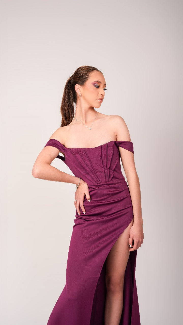 Vestido Buganvilla Corset De Zipper Manga Caida