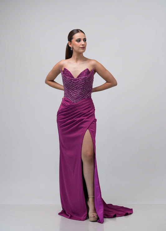 Vestido Buganvilla Straple Piedras en Corset