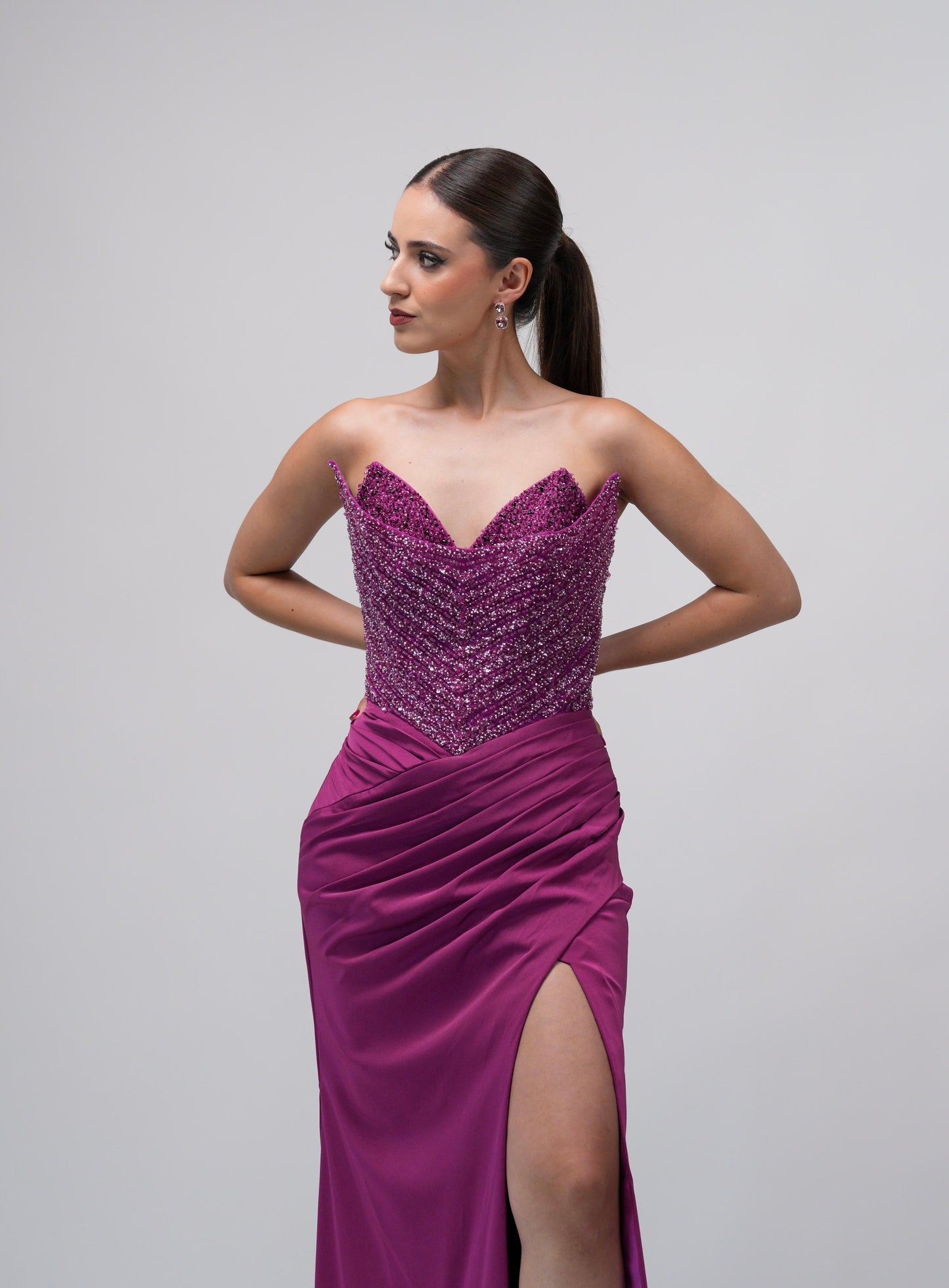 Vestido Buganvilla Straple Piedras en Corset