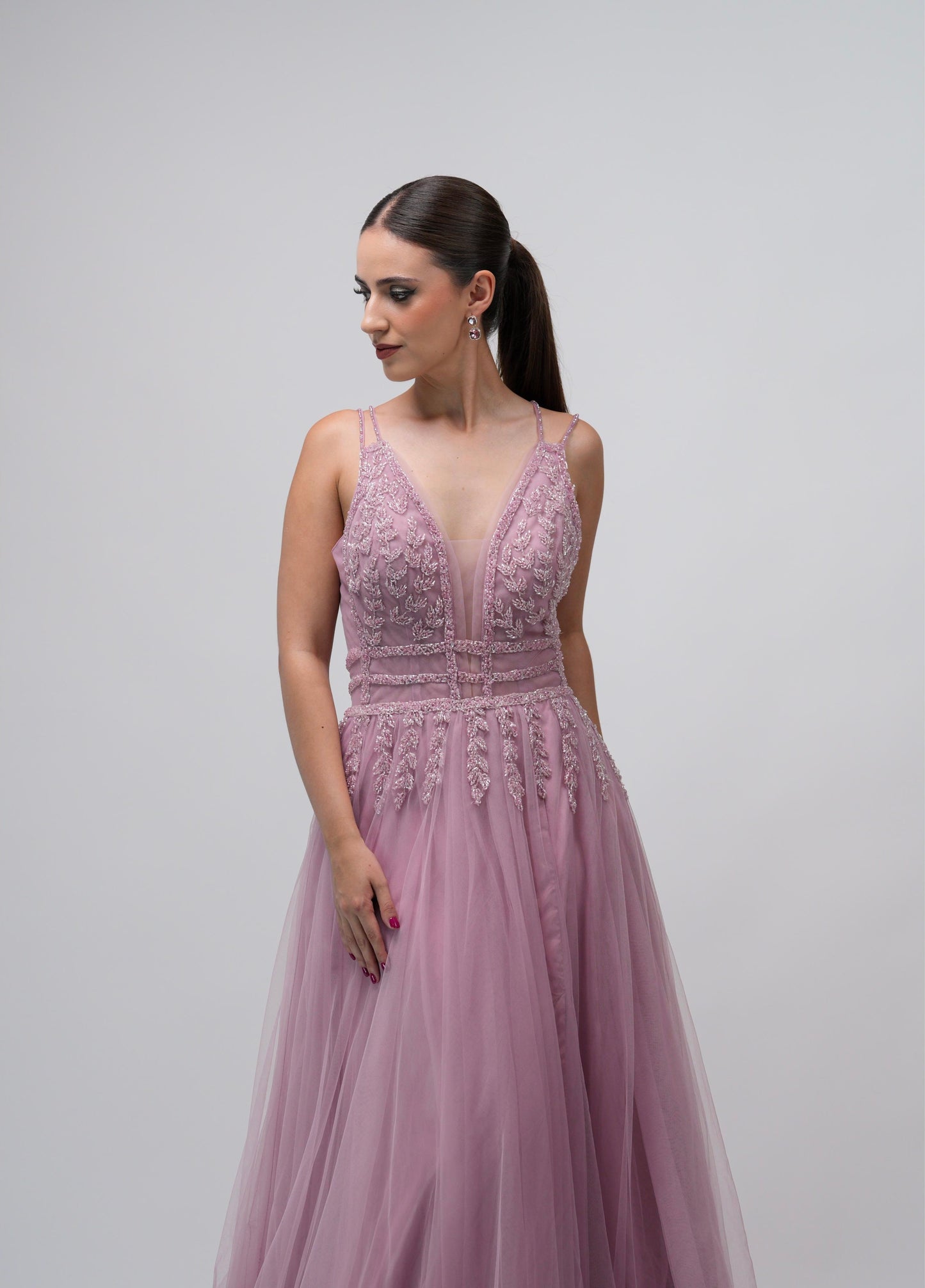 Vestido rosa viejo Detalle en Abdomen y Tirantes Ampon