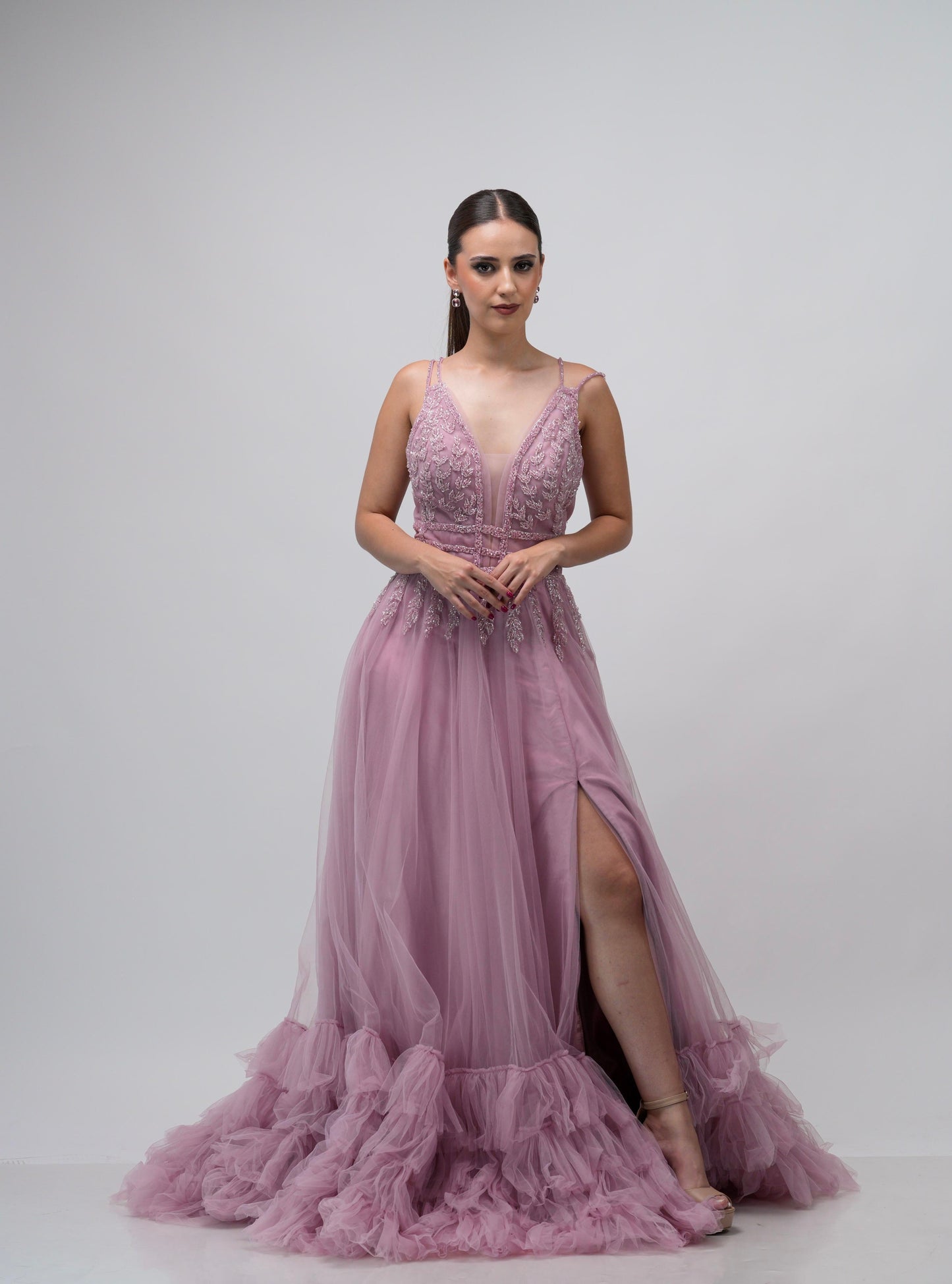 Vestido rosa viejo Detalle en Abdomen y Tirantes Ampon