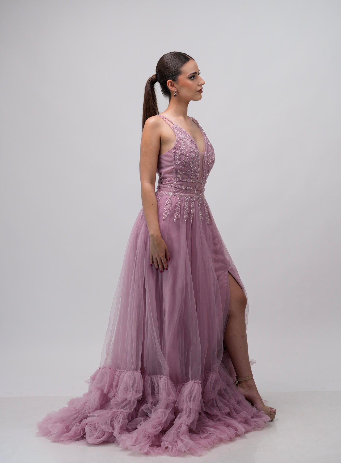 Vestido rosa viejo Detalle en Abdomen y Tirantes Ampon