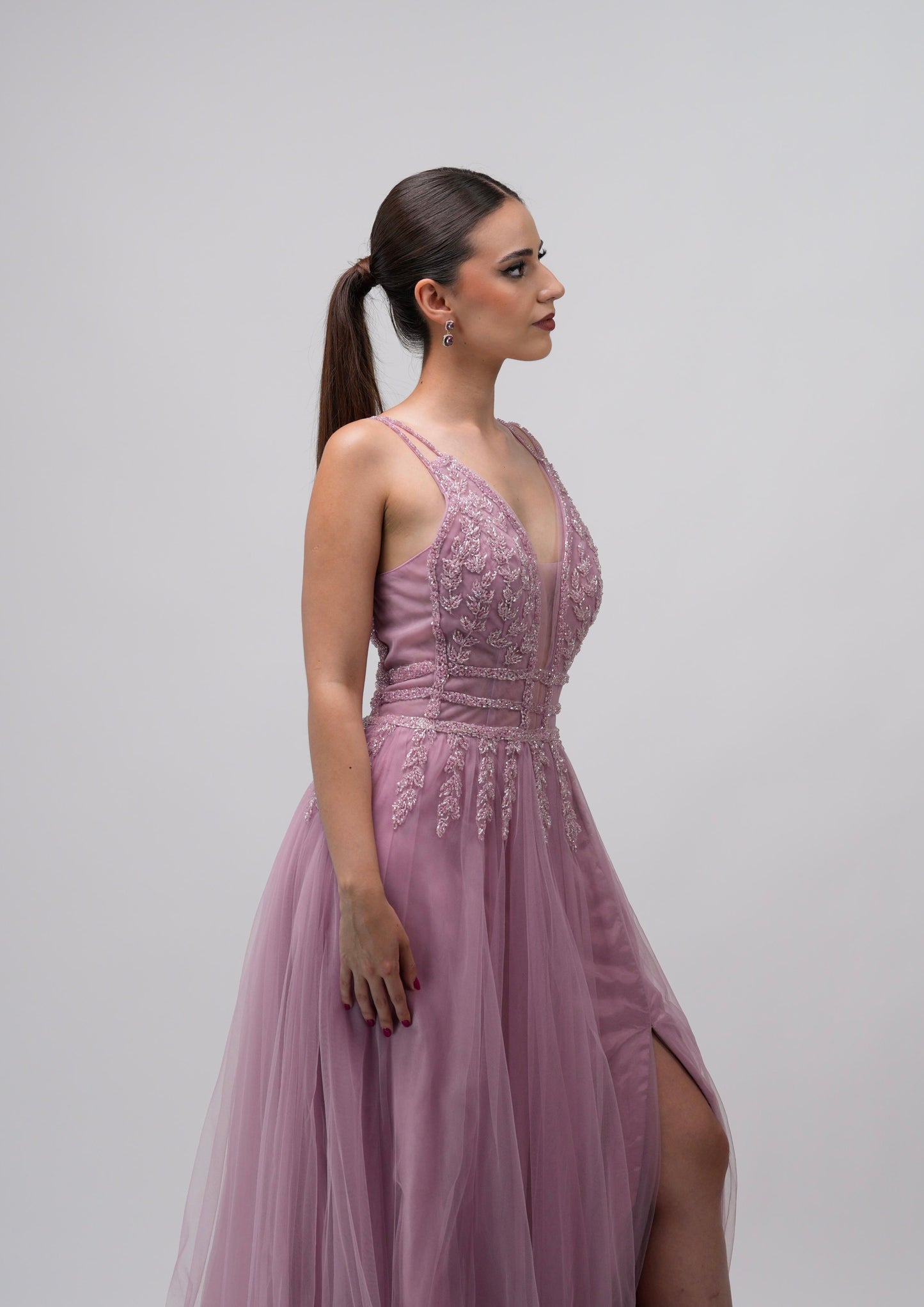 Vestido rosa viejo Detalle en Abdomen y Tirantes Ampon