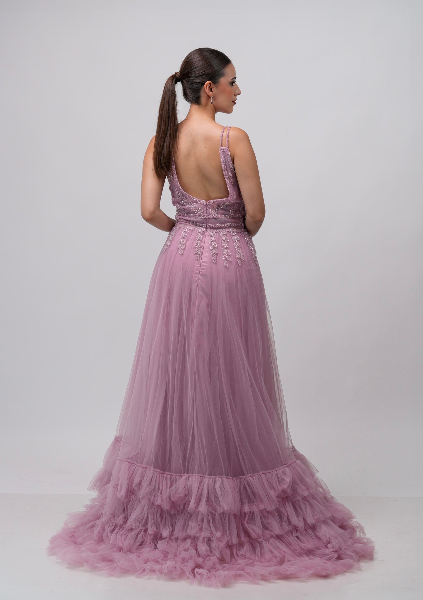 Vestido rosa viejo Detalle en Abdomen y Tirantes Ampon