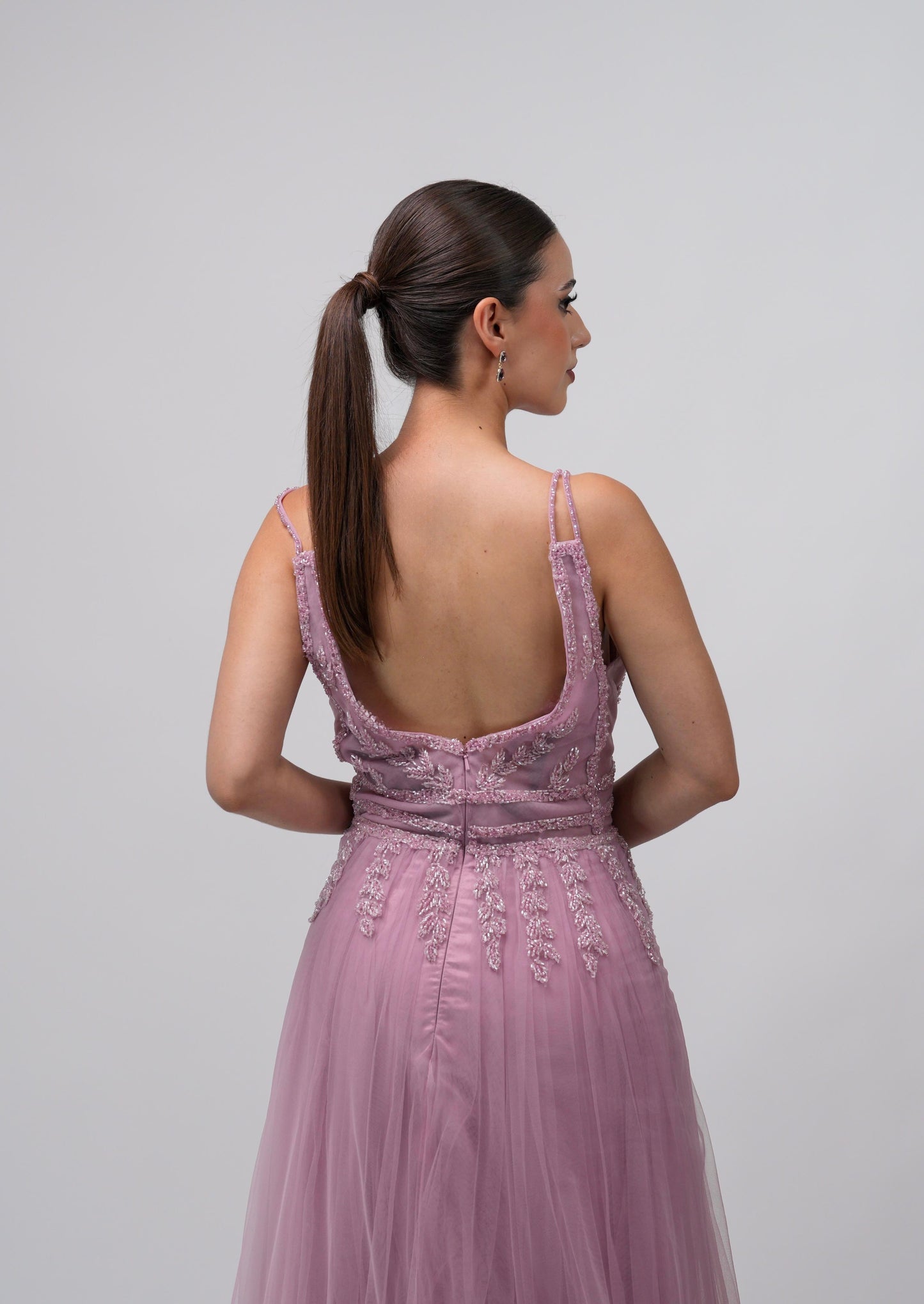 Vestido rosa viejo Detalle en Abdomen y Tirantes Ampon