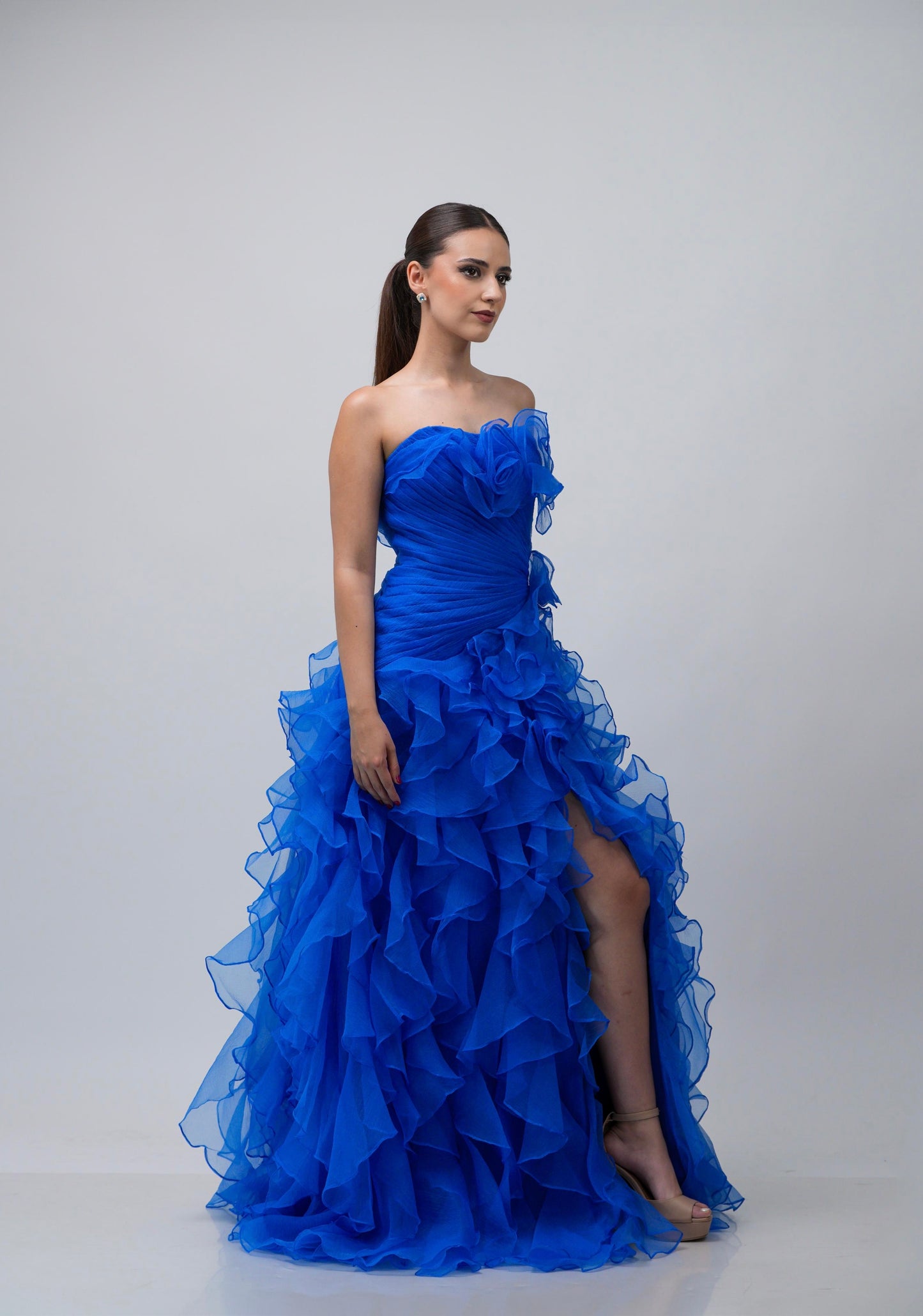 Vestido Azul Straple Varios Olanes