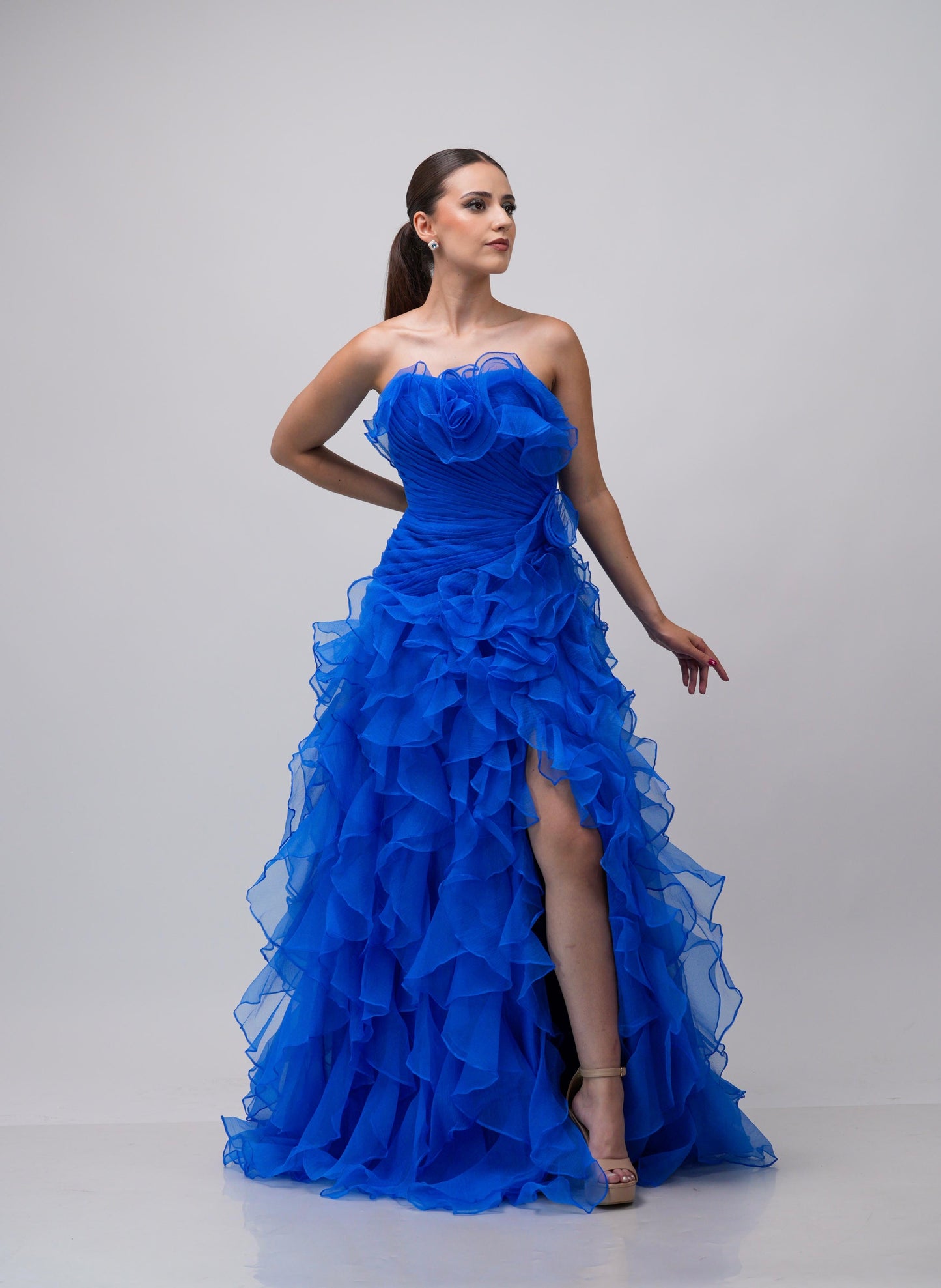 Vestido Azul Straple Varios Olanes
