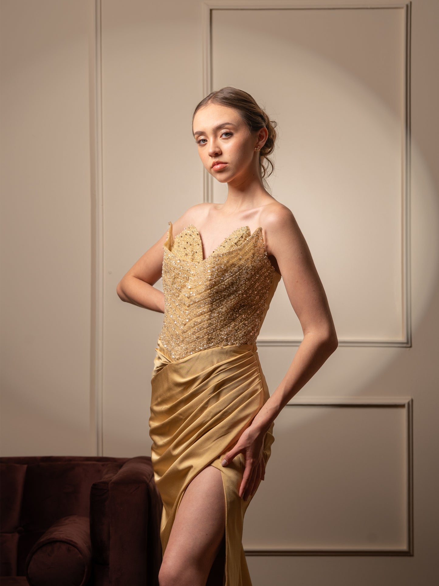 Vestido Amarillo Pastel Straple Piedras En Corset