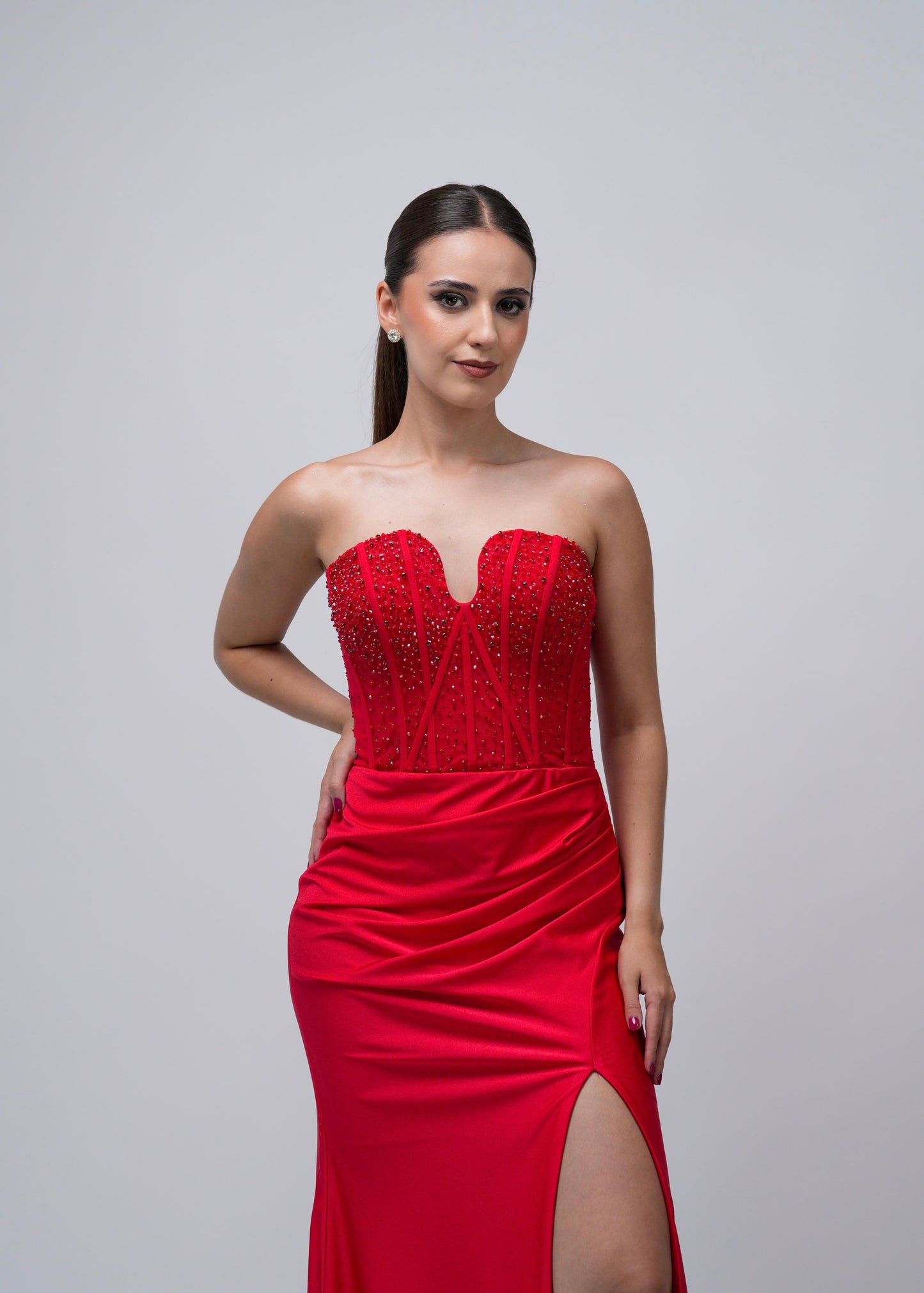 Vestido Rojo Straple Corazon Lentejuela En Abdomen