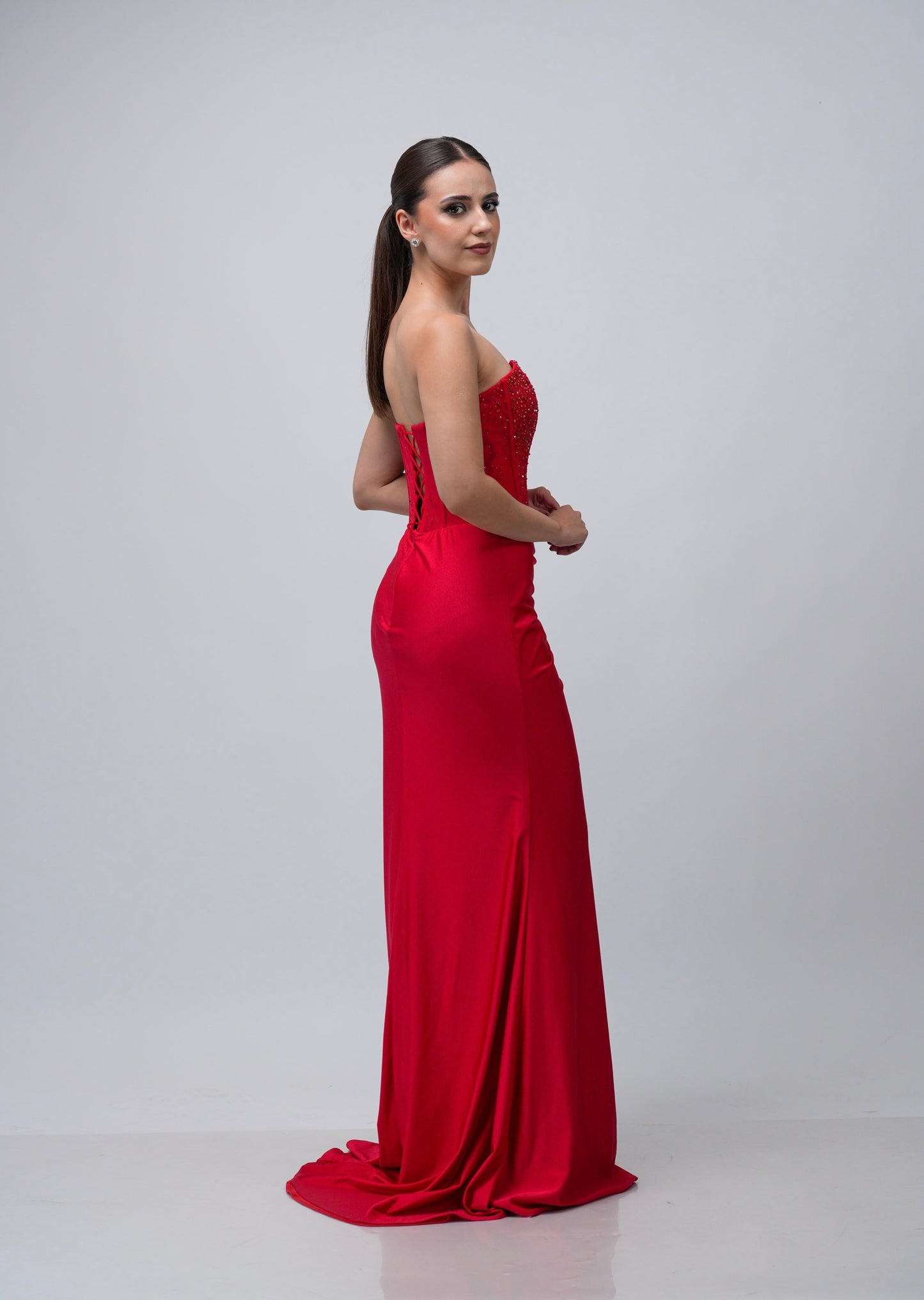 Vestido Rojo Straple Corazon Lentejuela En Abdomen