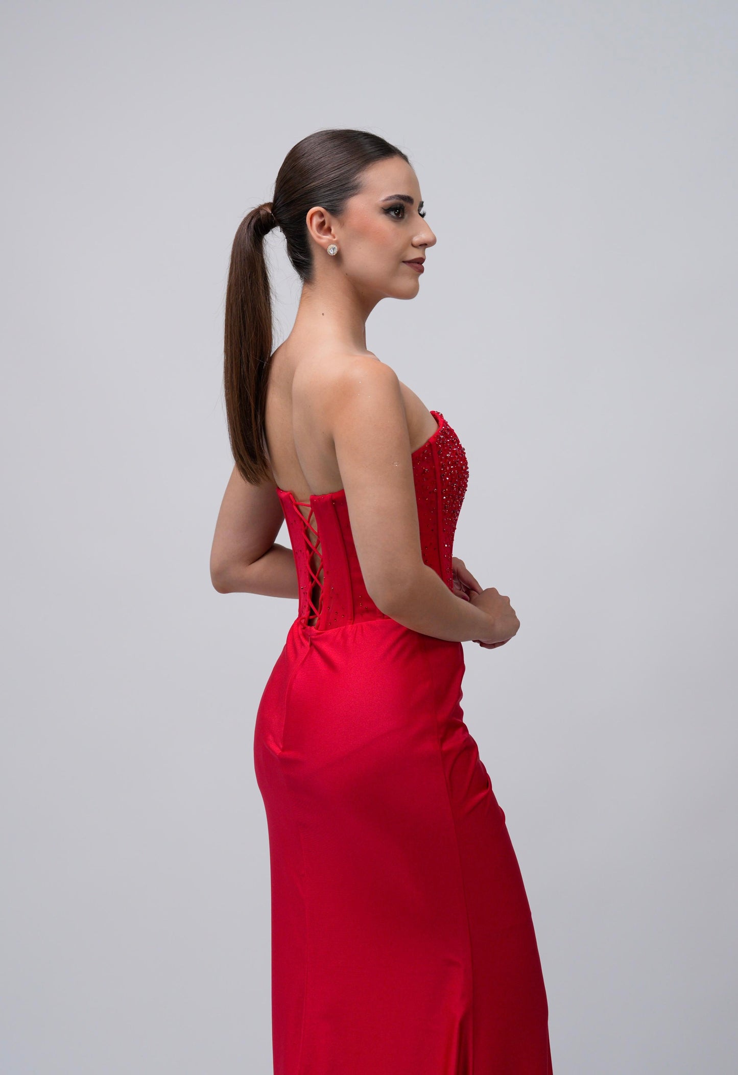 Vestido Rojo Straple Corazon Lentejuela En Abdomen