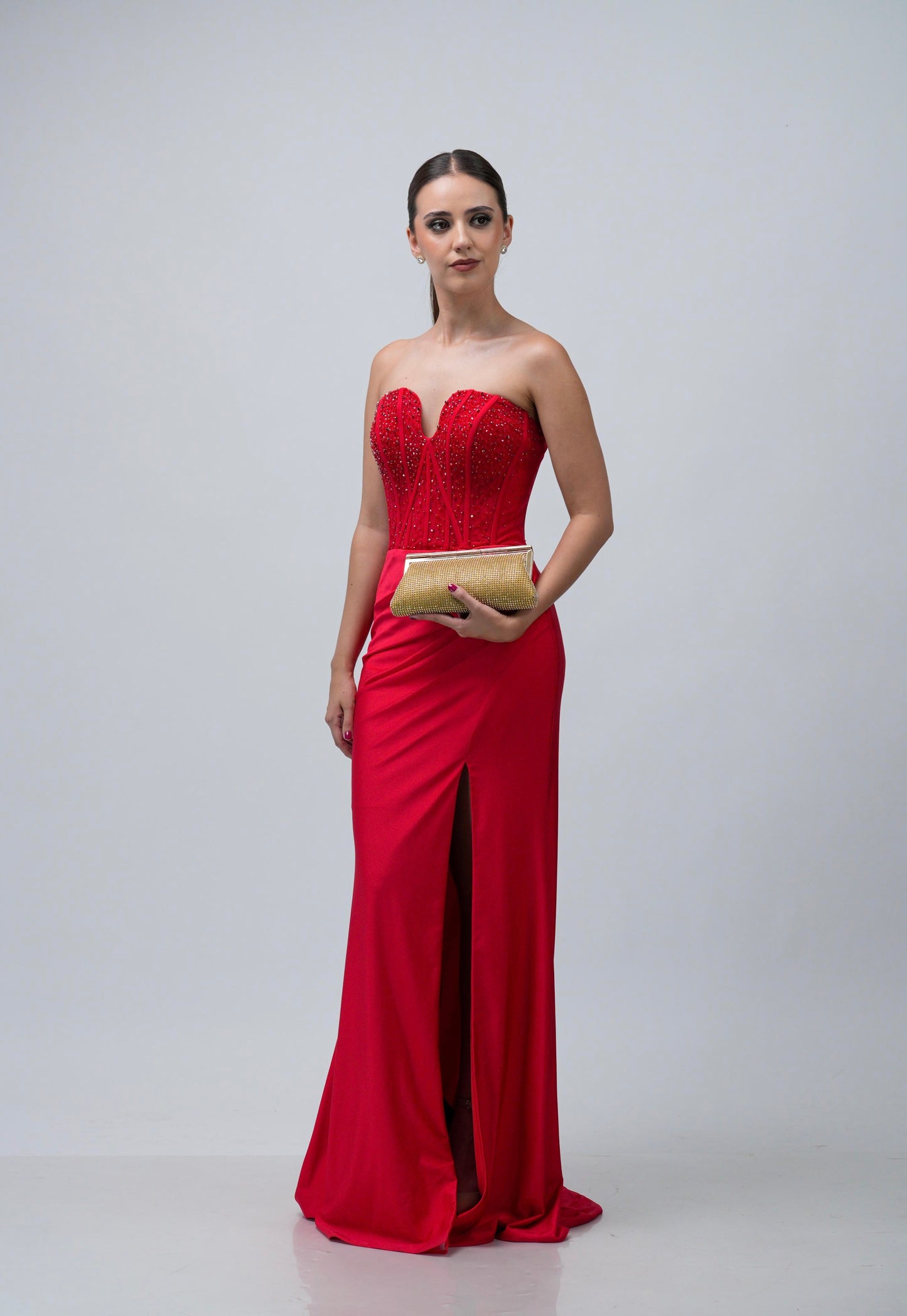 Vestido Rojo Straple Corazon Lentejuela En Abdomen
