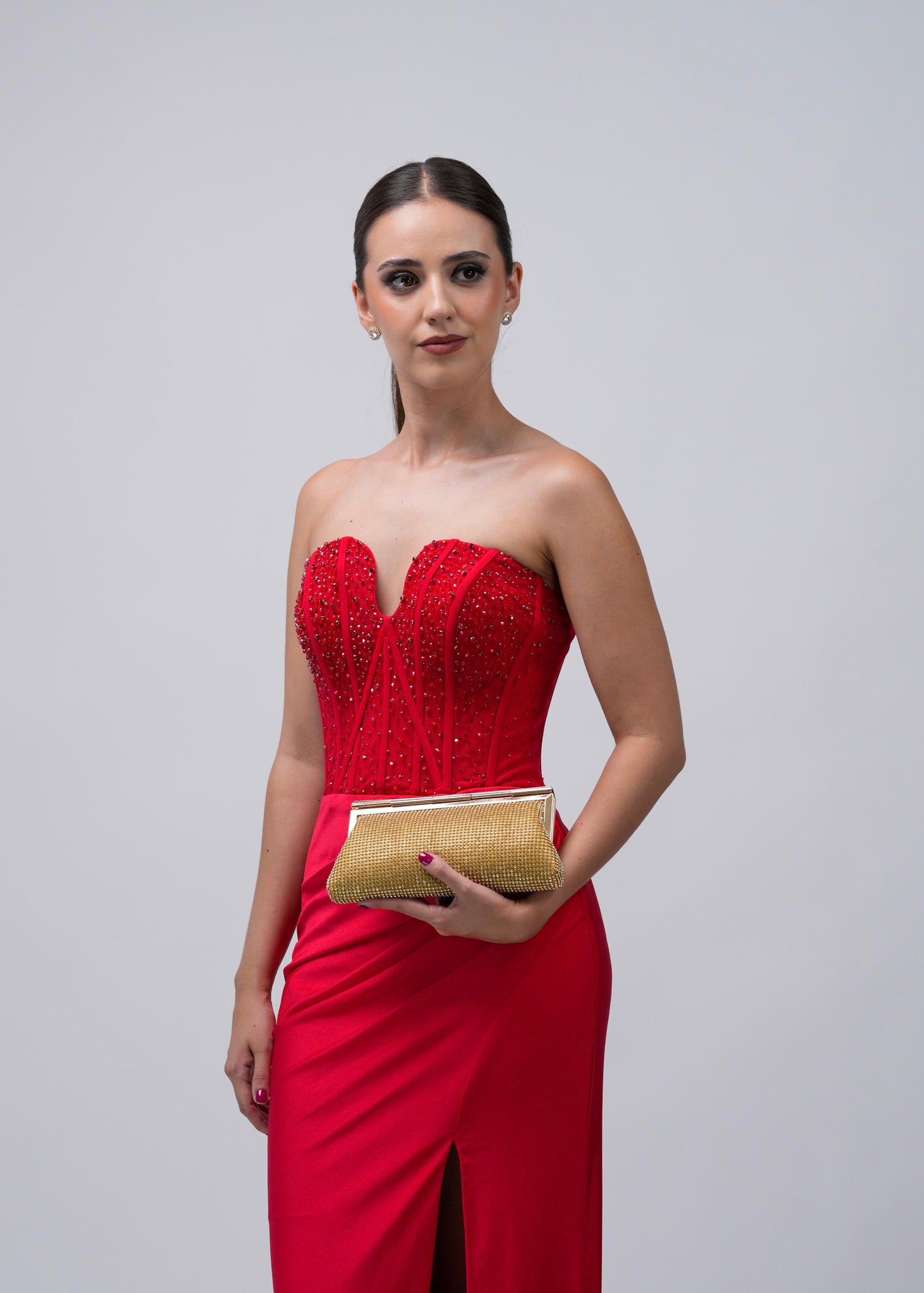 Vestido Rojo Straple Corazon Lentejuela En Abdomen