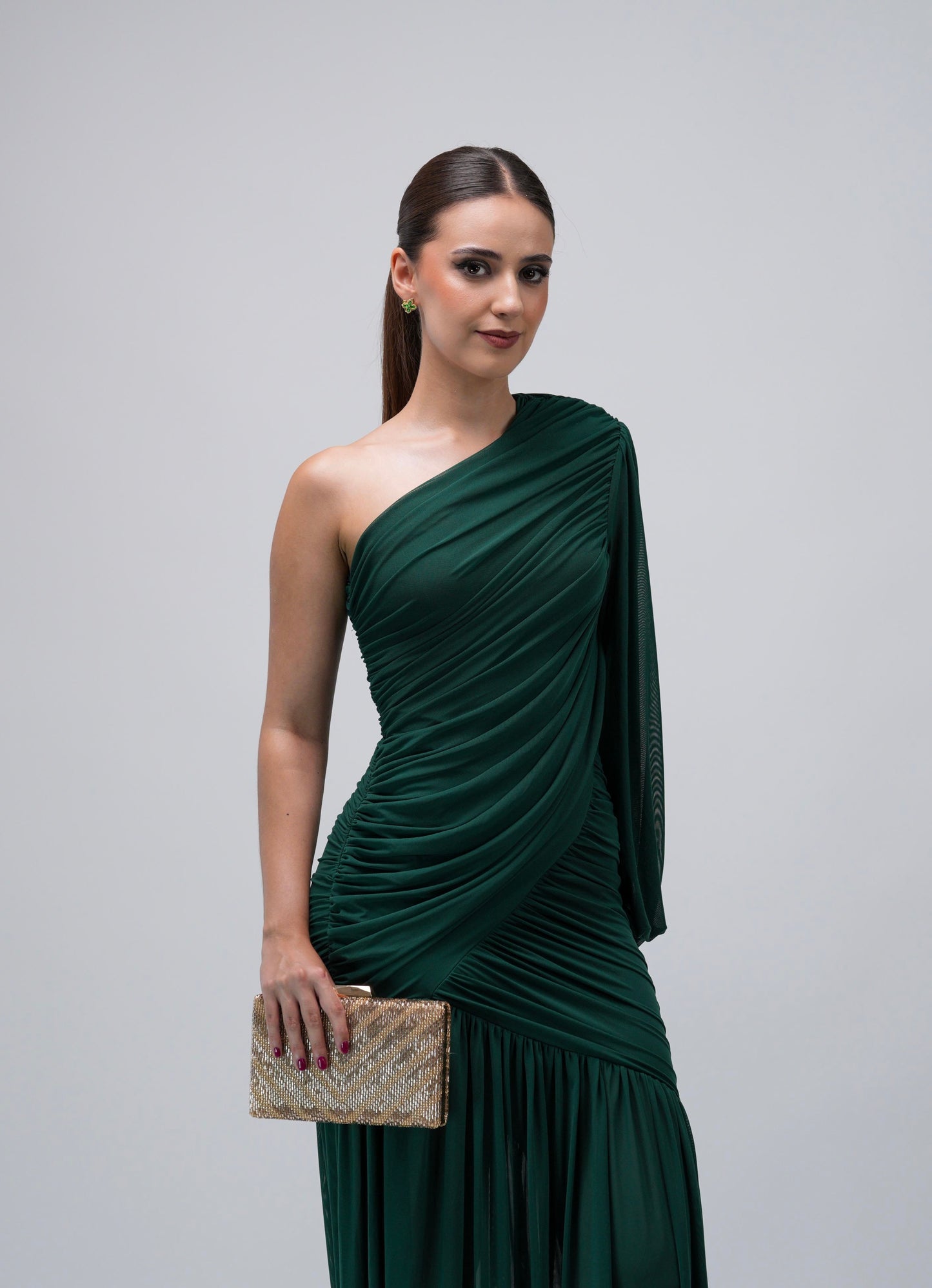 Vestido Verde Corrugado Una Manga