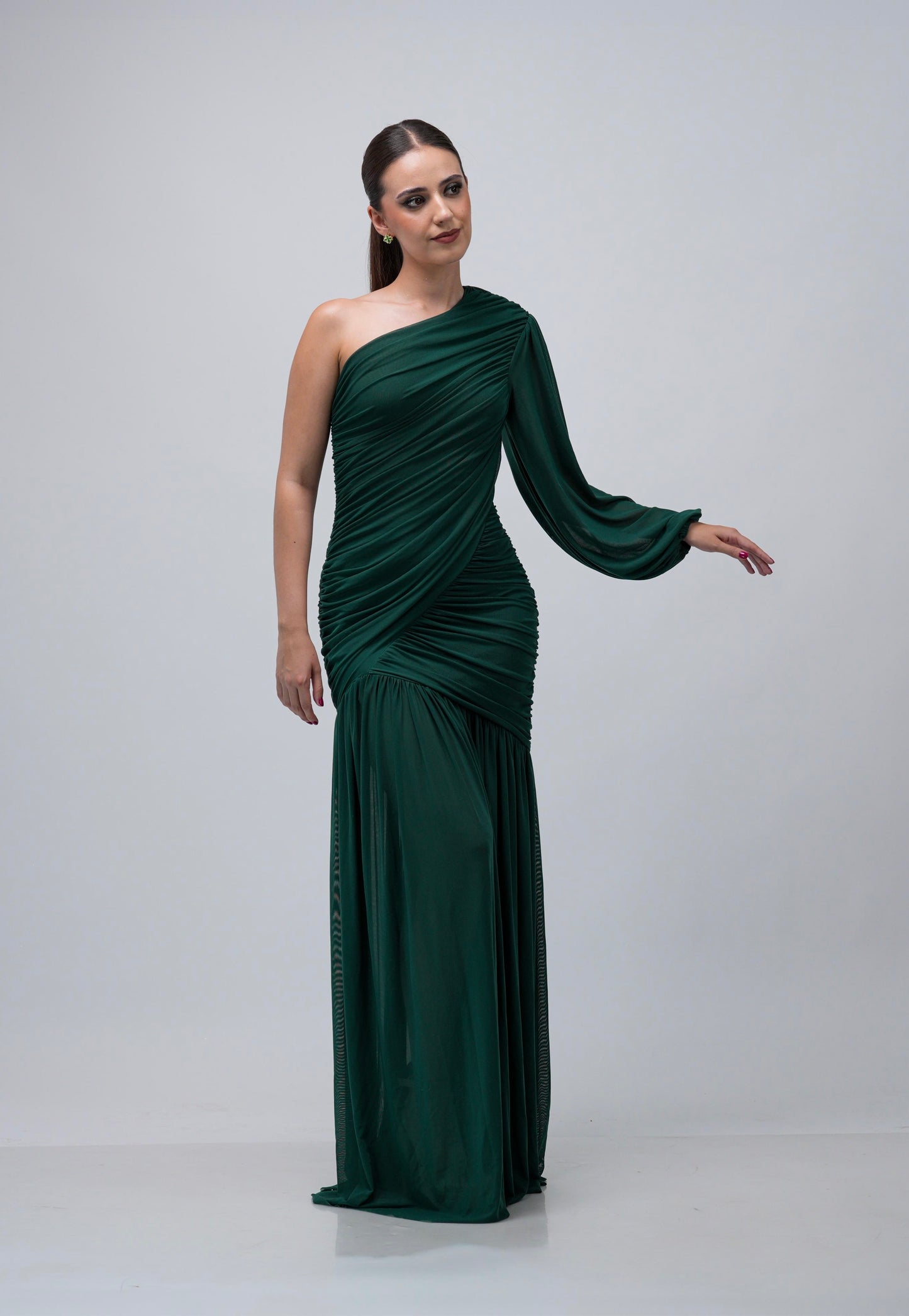 Vestido Verde Corrugado Una Manga