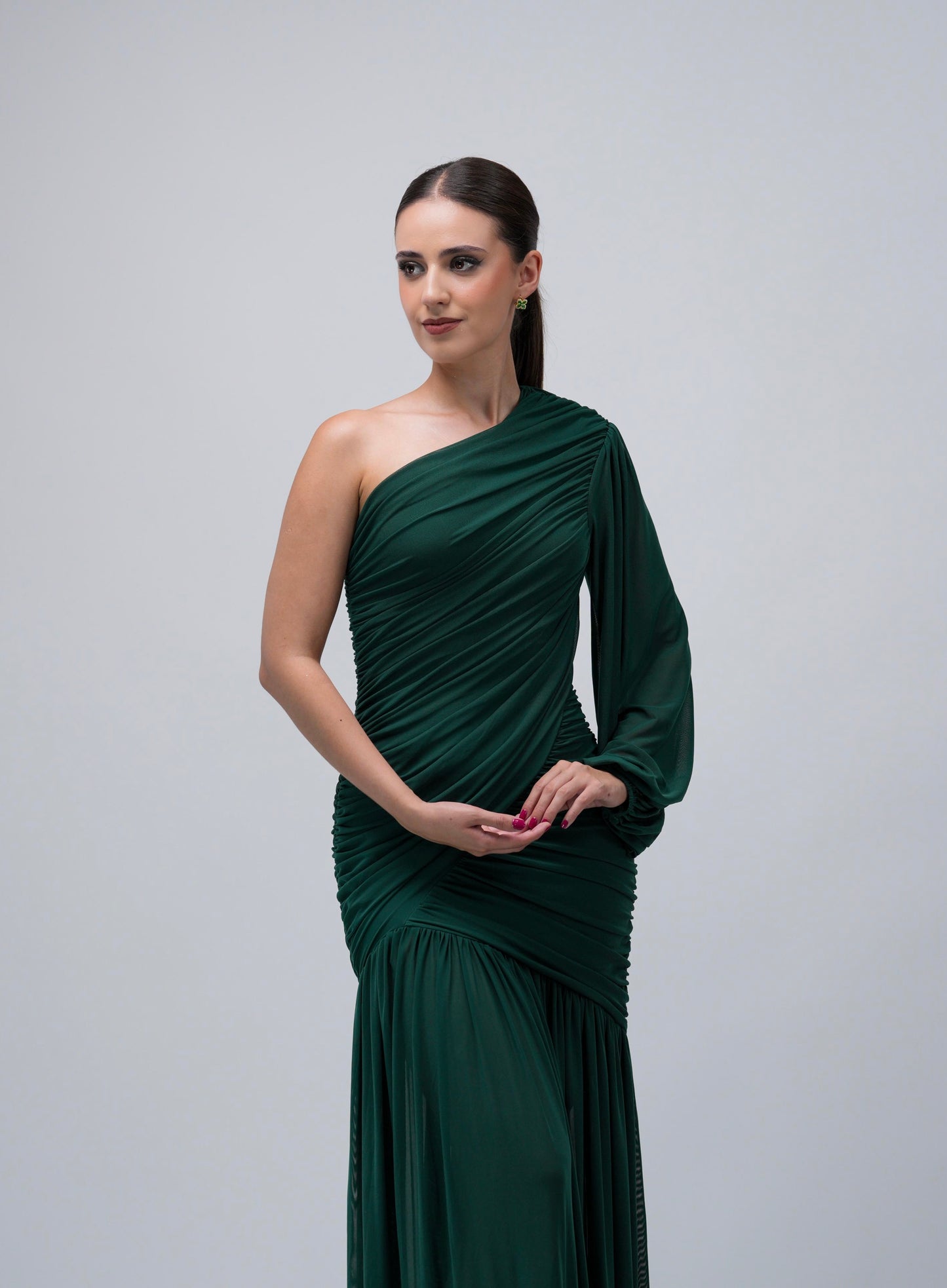 Vestido Verde Corrugado Una Manga