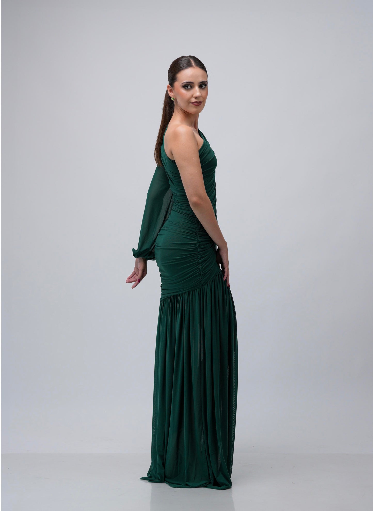 Vestido Verde Corrugado Una Manga