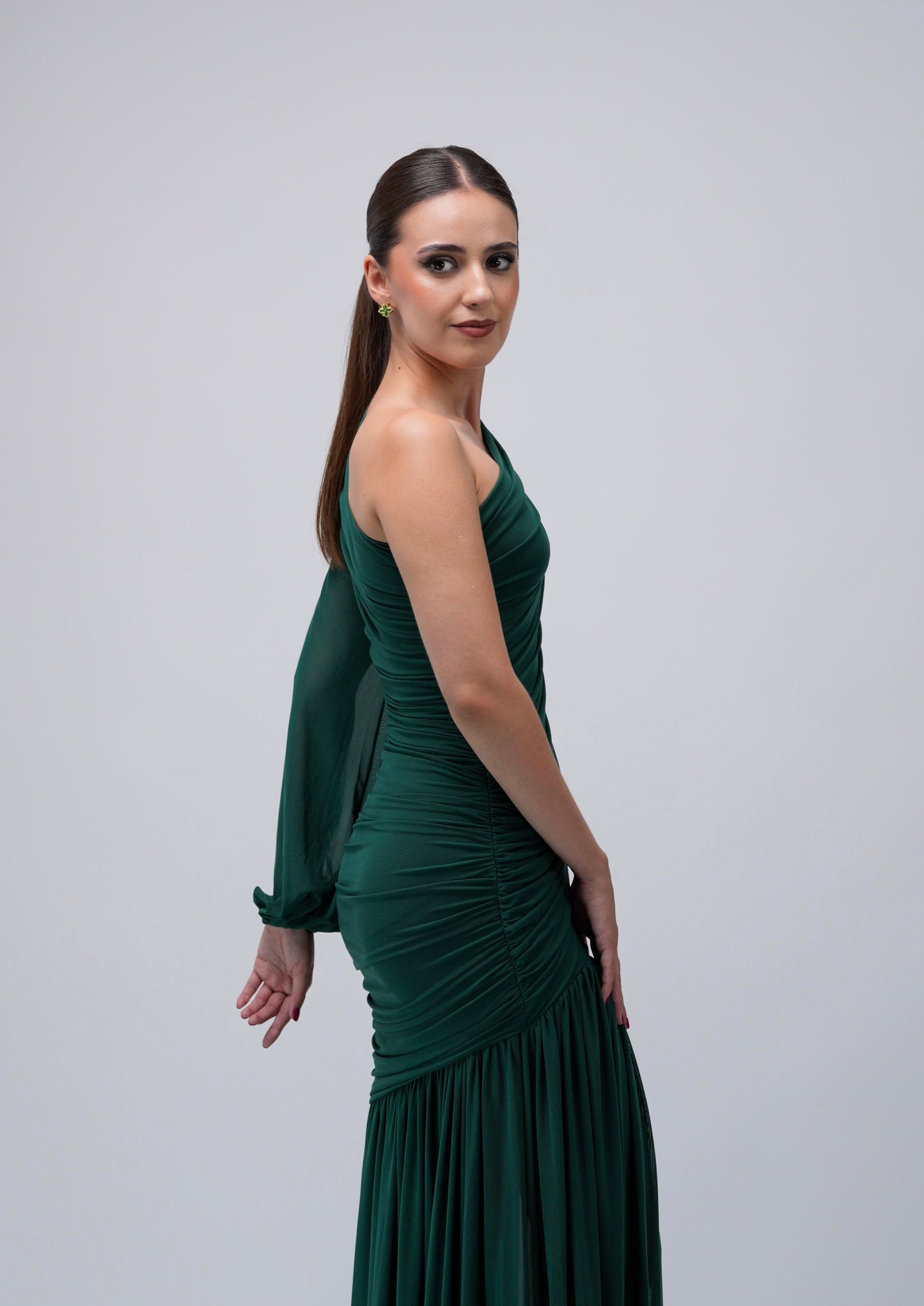 Vestido Verde Corrugado Una Manga