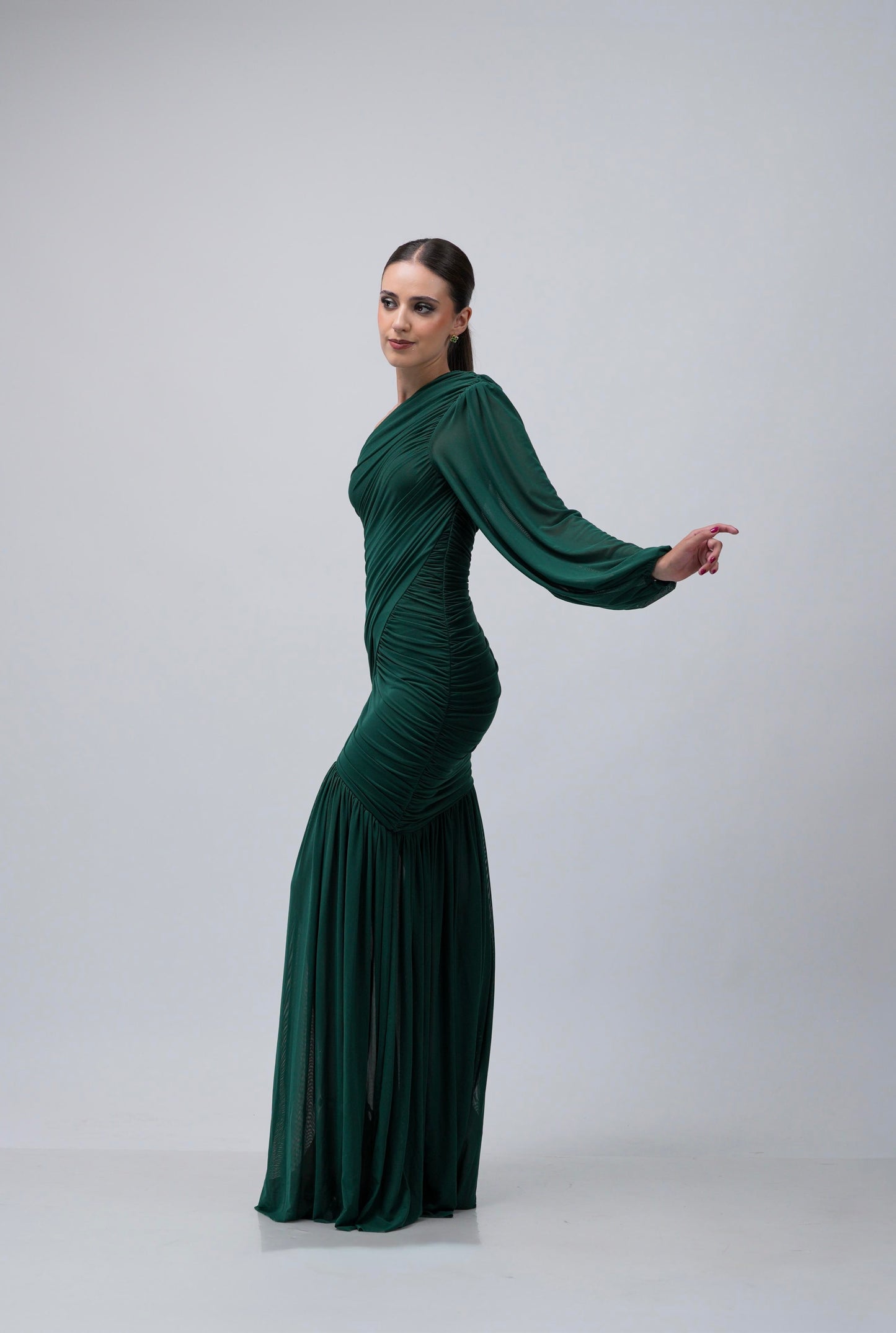 Vestido Verde Corrugado Una Manga
