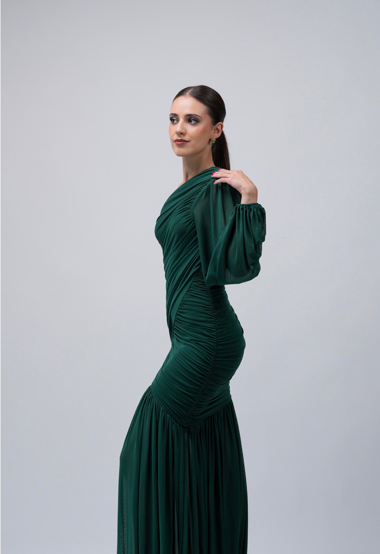 Vestido Verde Corrugado Una Manga