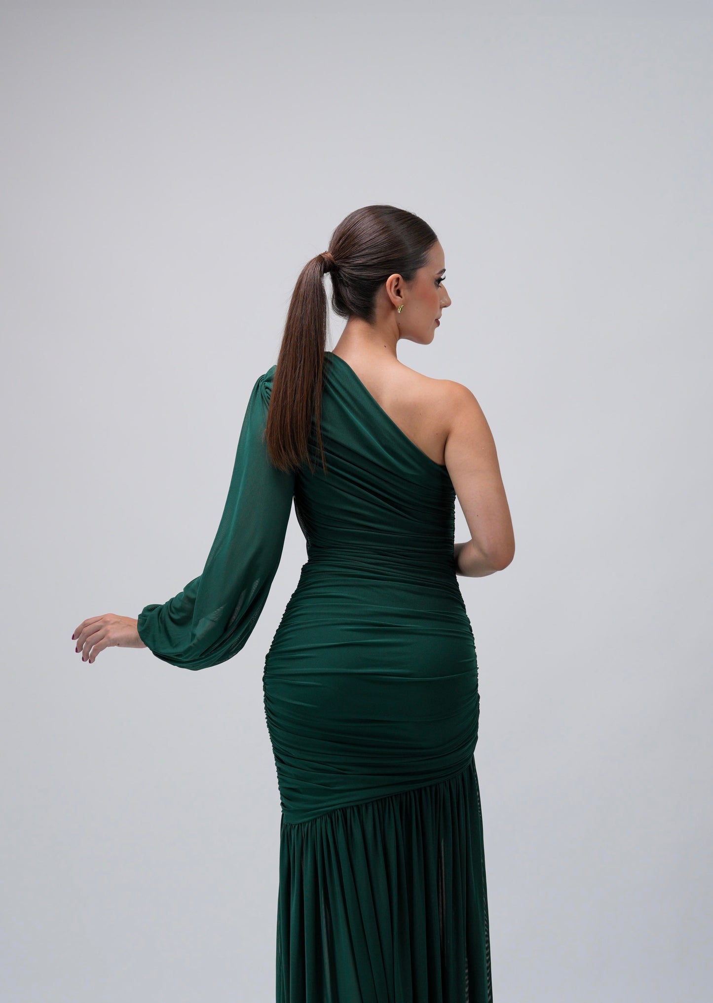 Vestido Verde Corrugado Una Manga