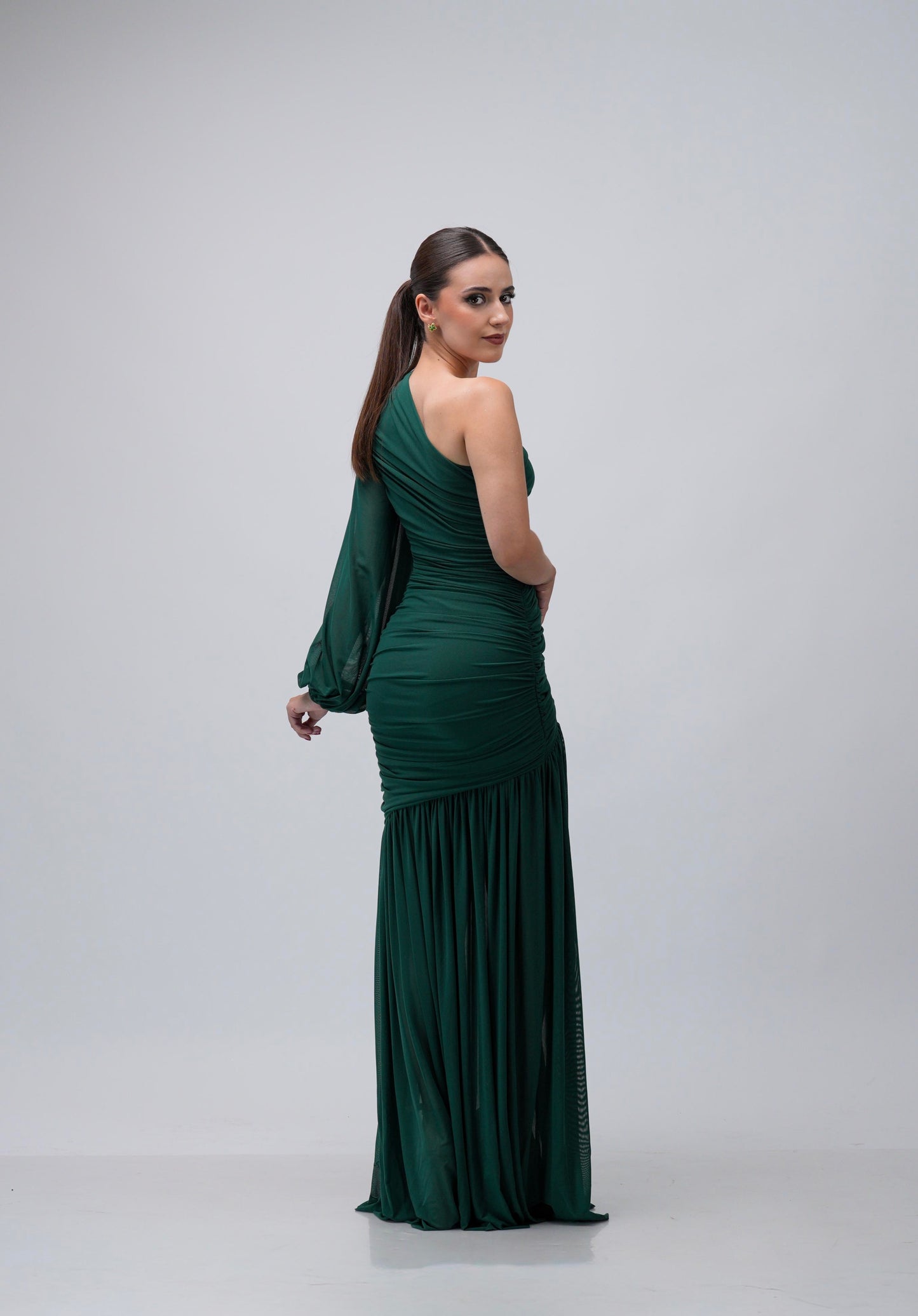 Vestido Verde Corrugado Una Manga