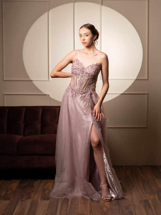 Vestido Corte Princesa Straple Pedreria En Abdomen