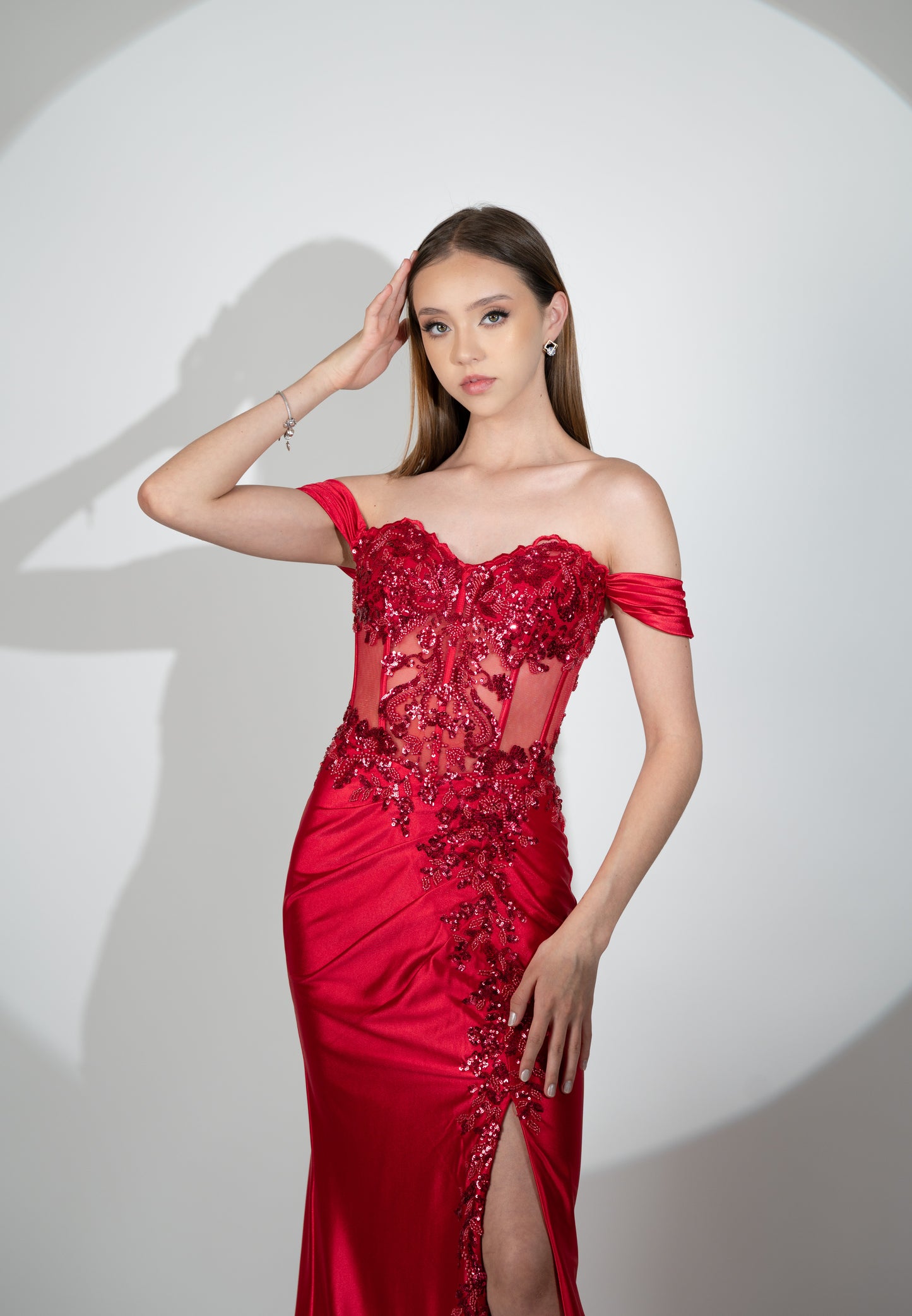 Vestido Rojo Manga Caida Diseño En Corset