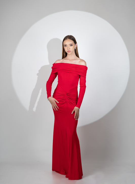 Vestido Rojo Manga Larga Campesina