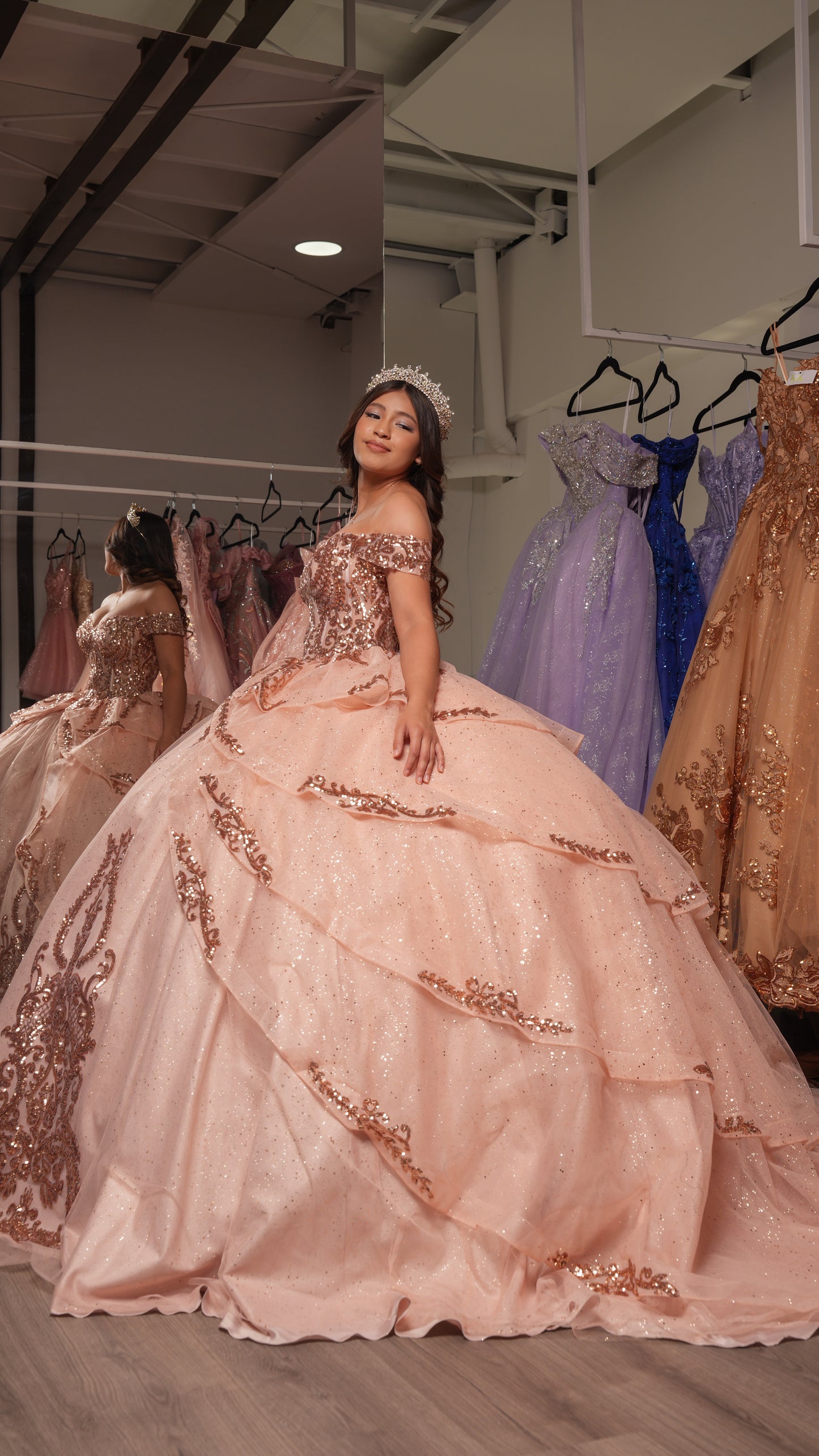 Vestido de XV Años Dorado Lentejuela Olanes
