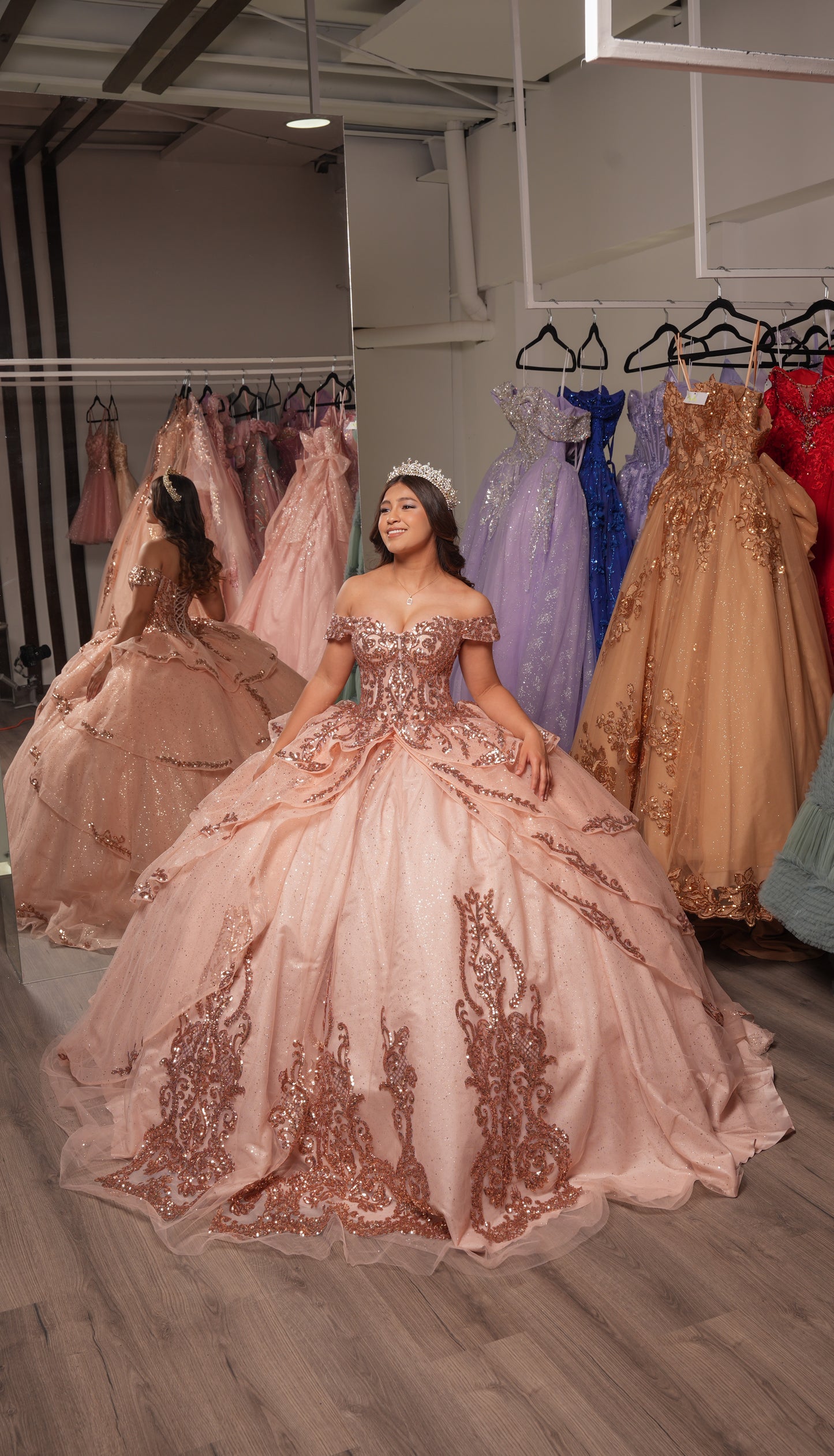 Vestido de XV Años Dorado Lentejuela Olanes