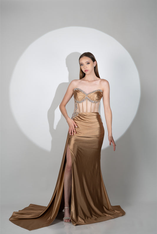 Vestido Straple Pedreria Plateada