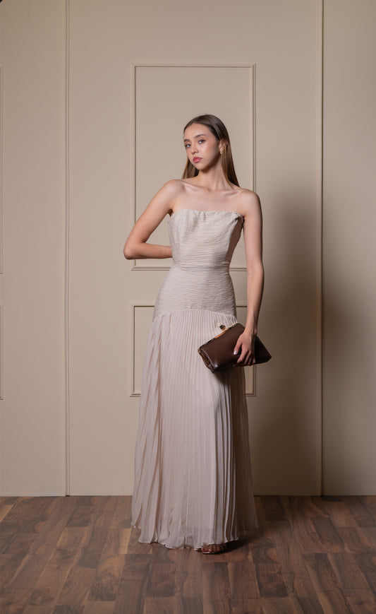 Vestido Nude Corset Con Tablones En Falda