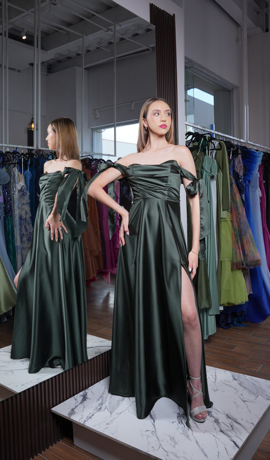 Vestido Verde Olivo Nudos Corte A