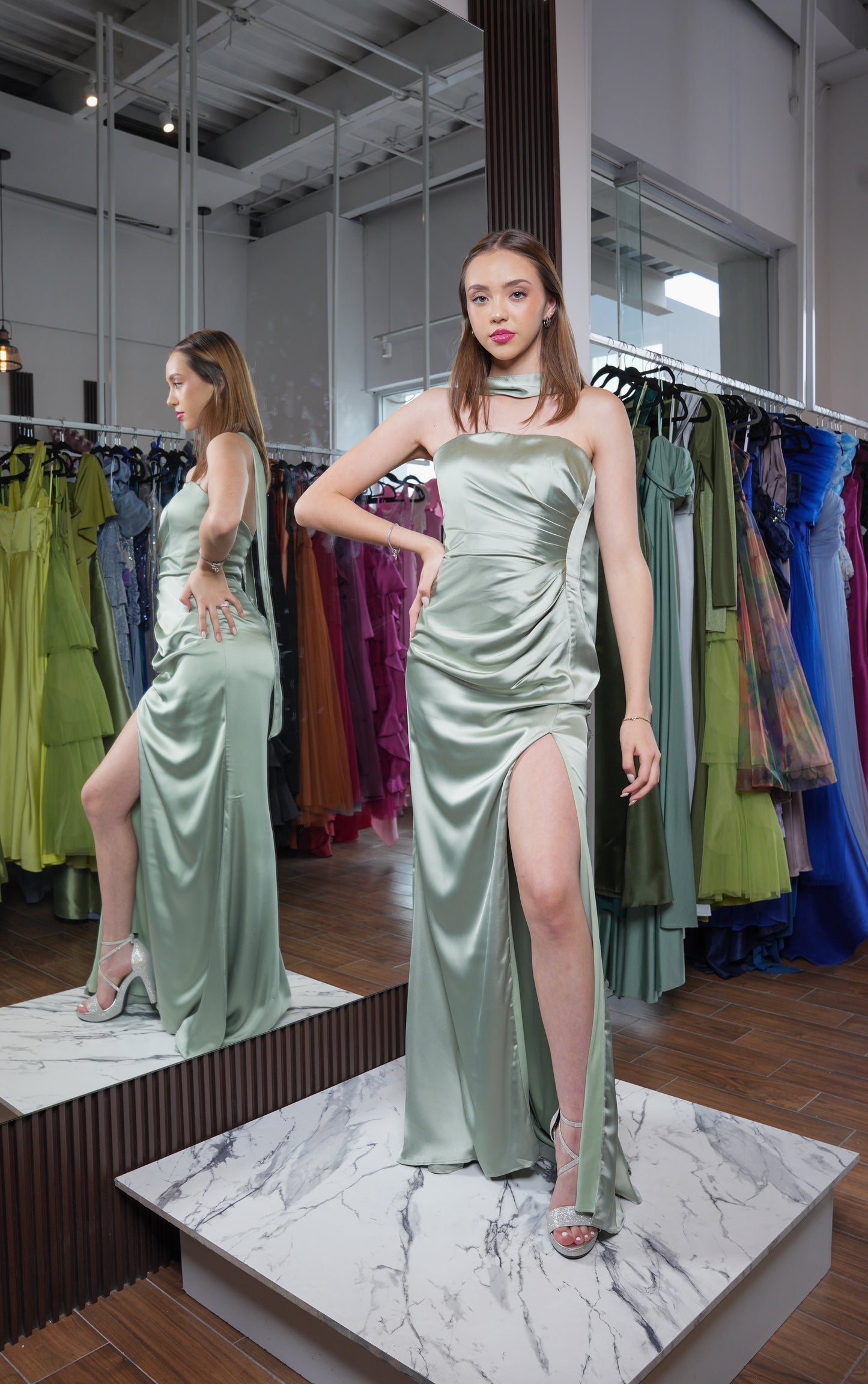 Vestido Satin Corset Con Estola