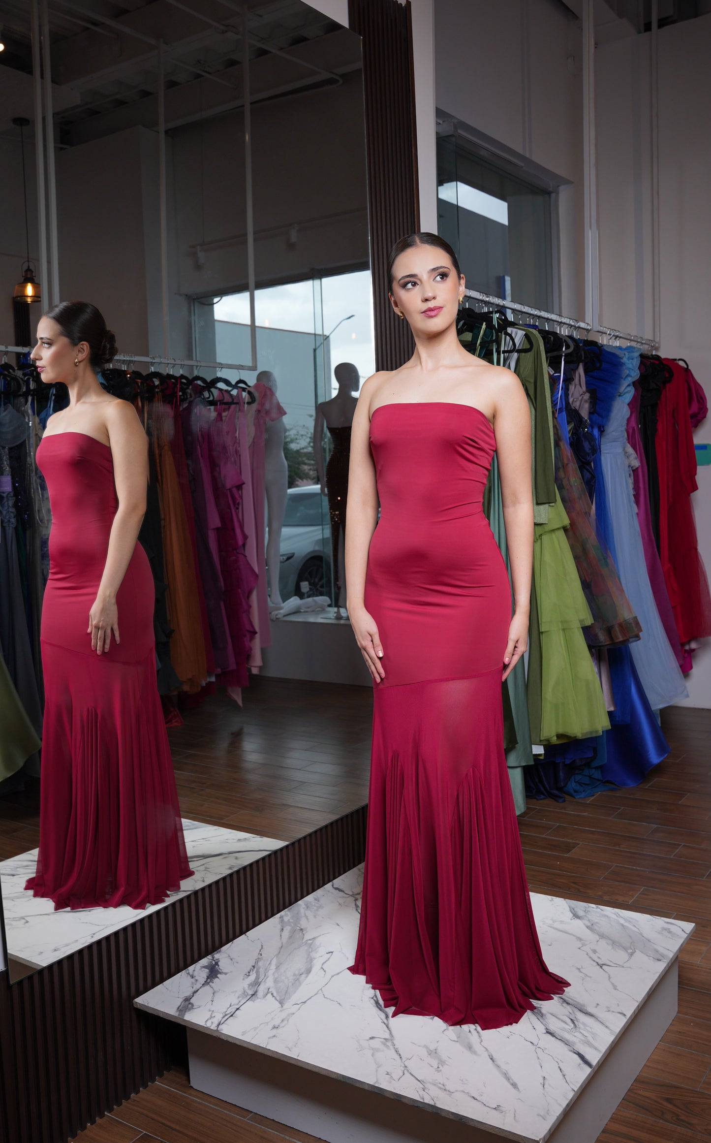 Vestido Straple Falda Transparencia