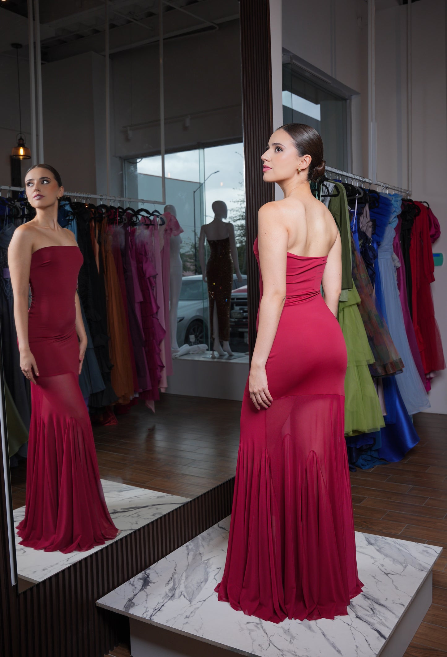 Vestido Straple Falda Transparencia