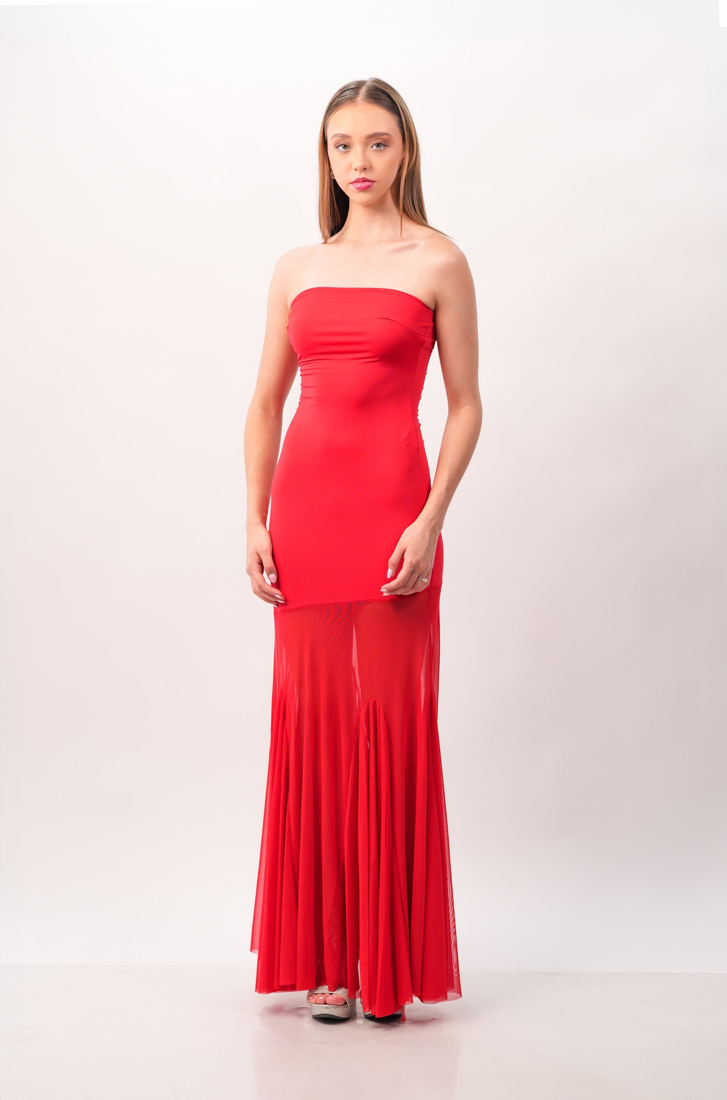 Vestido Straple Falda Transparencia