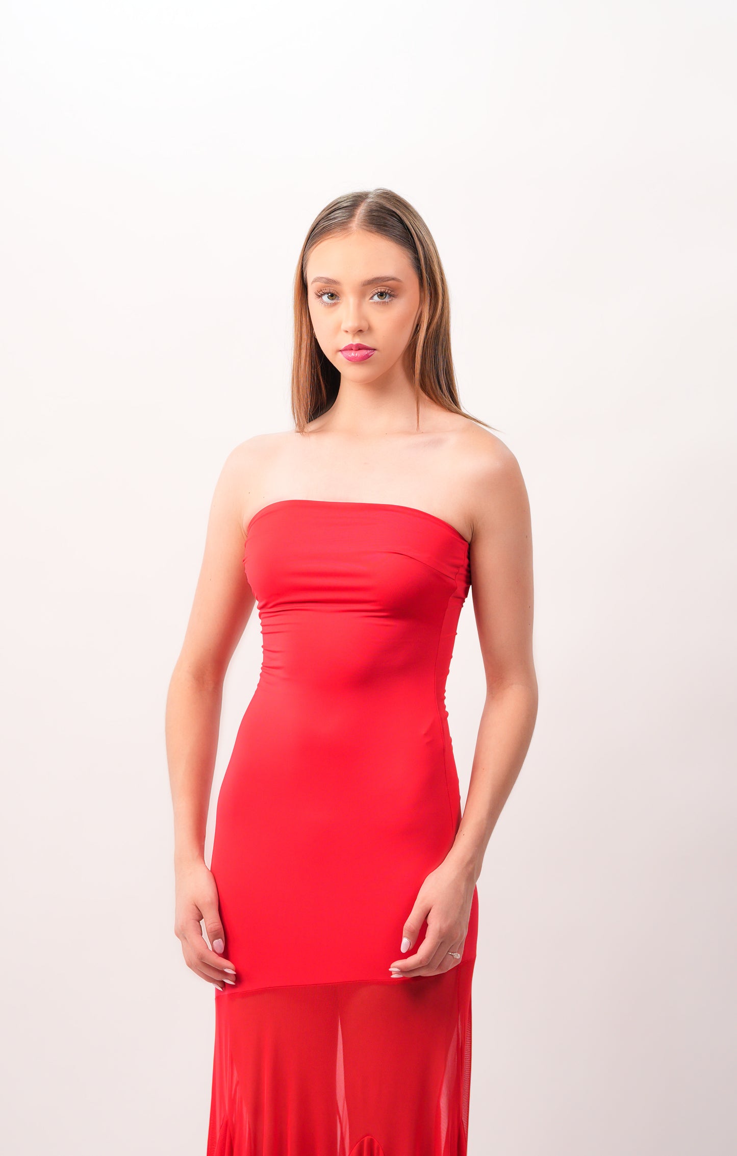 Vestido Straple Falda Transparencia