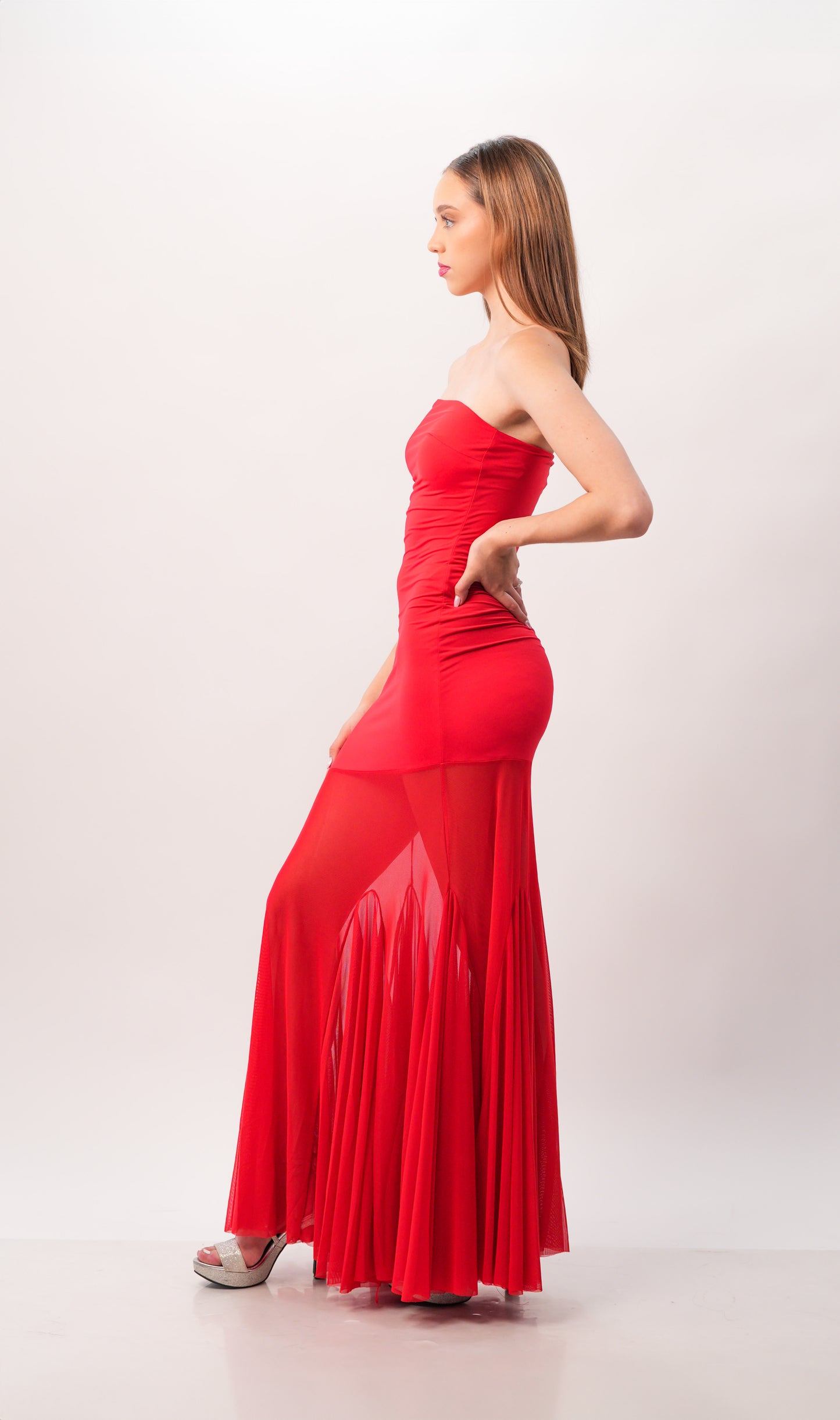 Vestido Straple Falda Transparencia