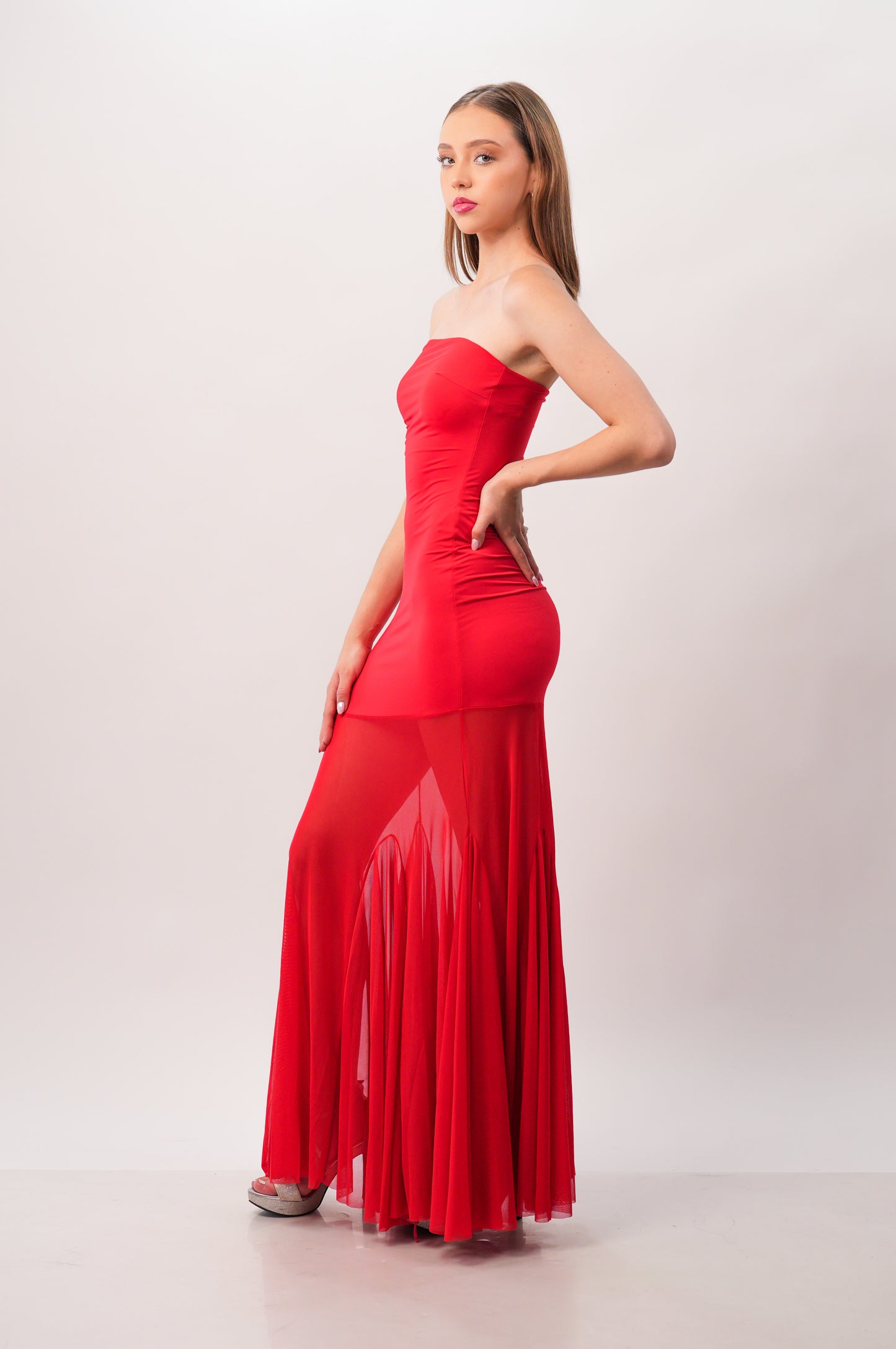 Vestido Straple Falda Transparencia