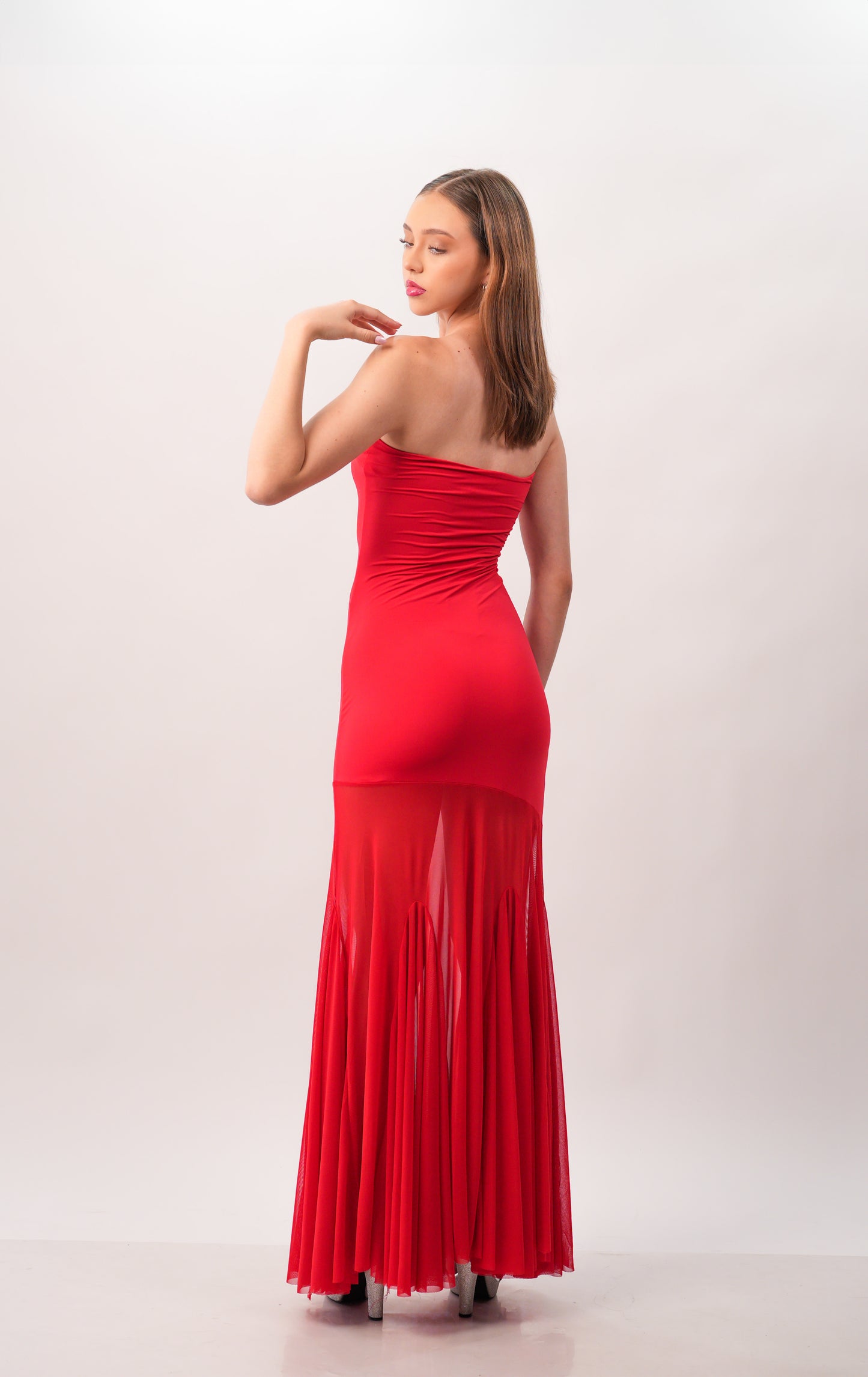 Vestido Straple Falda Transparencia