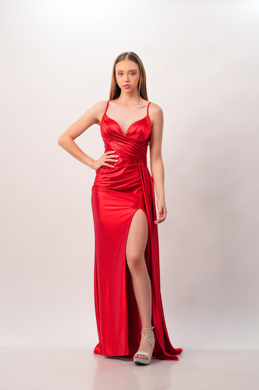 Vestido Rojo Liso Banda A Un Lado