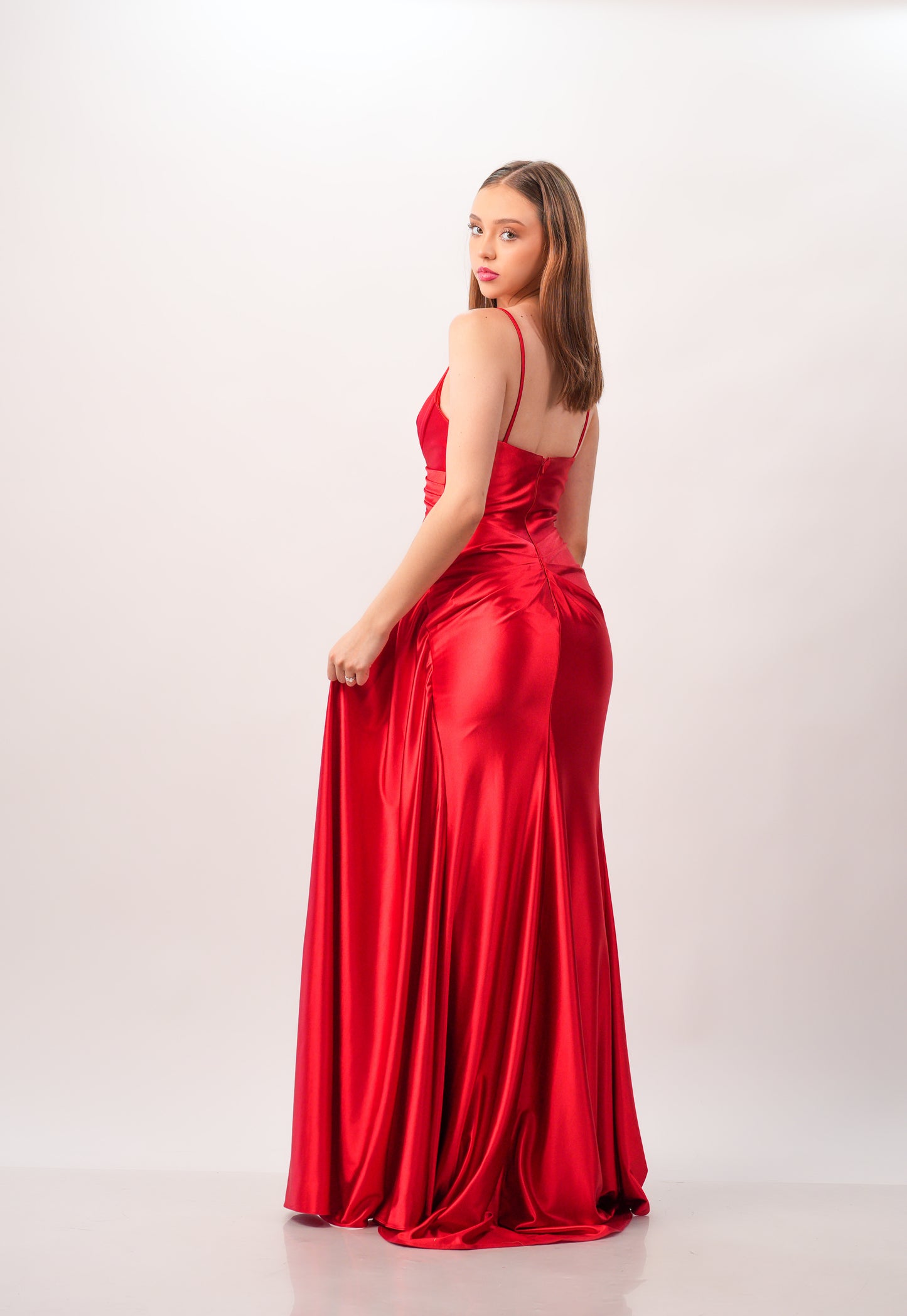 Vestido Rojo Liso Banda A Un Lado