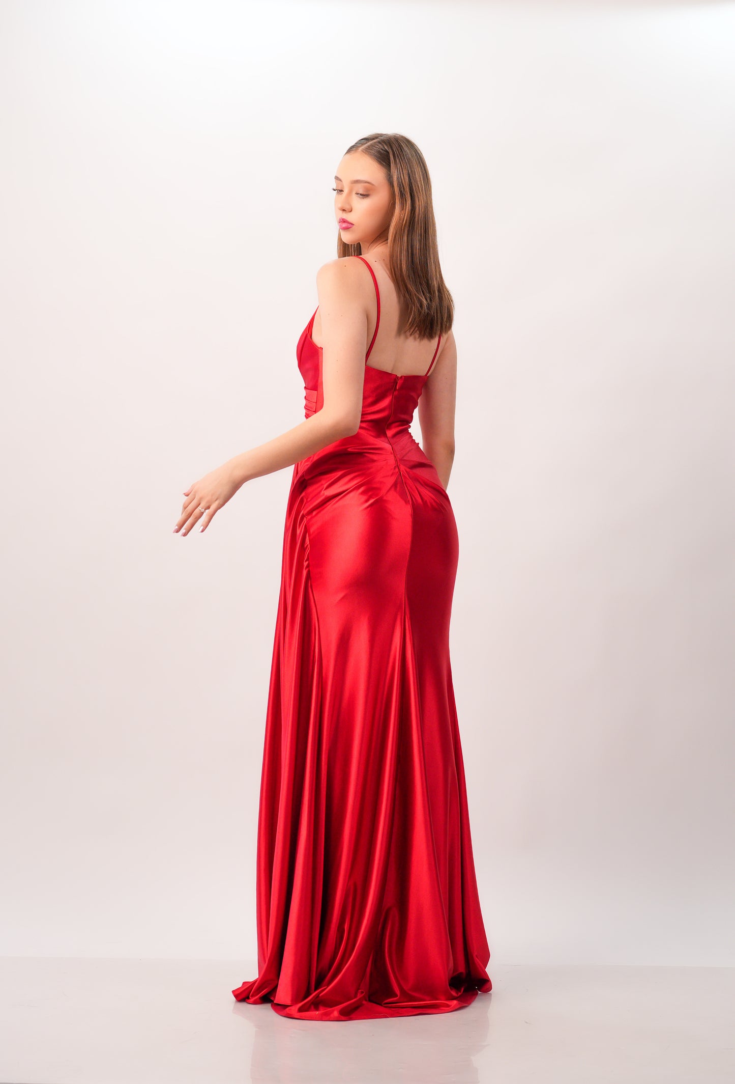 Vestido Rojo Liso Banda A Un Lado