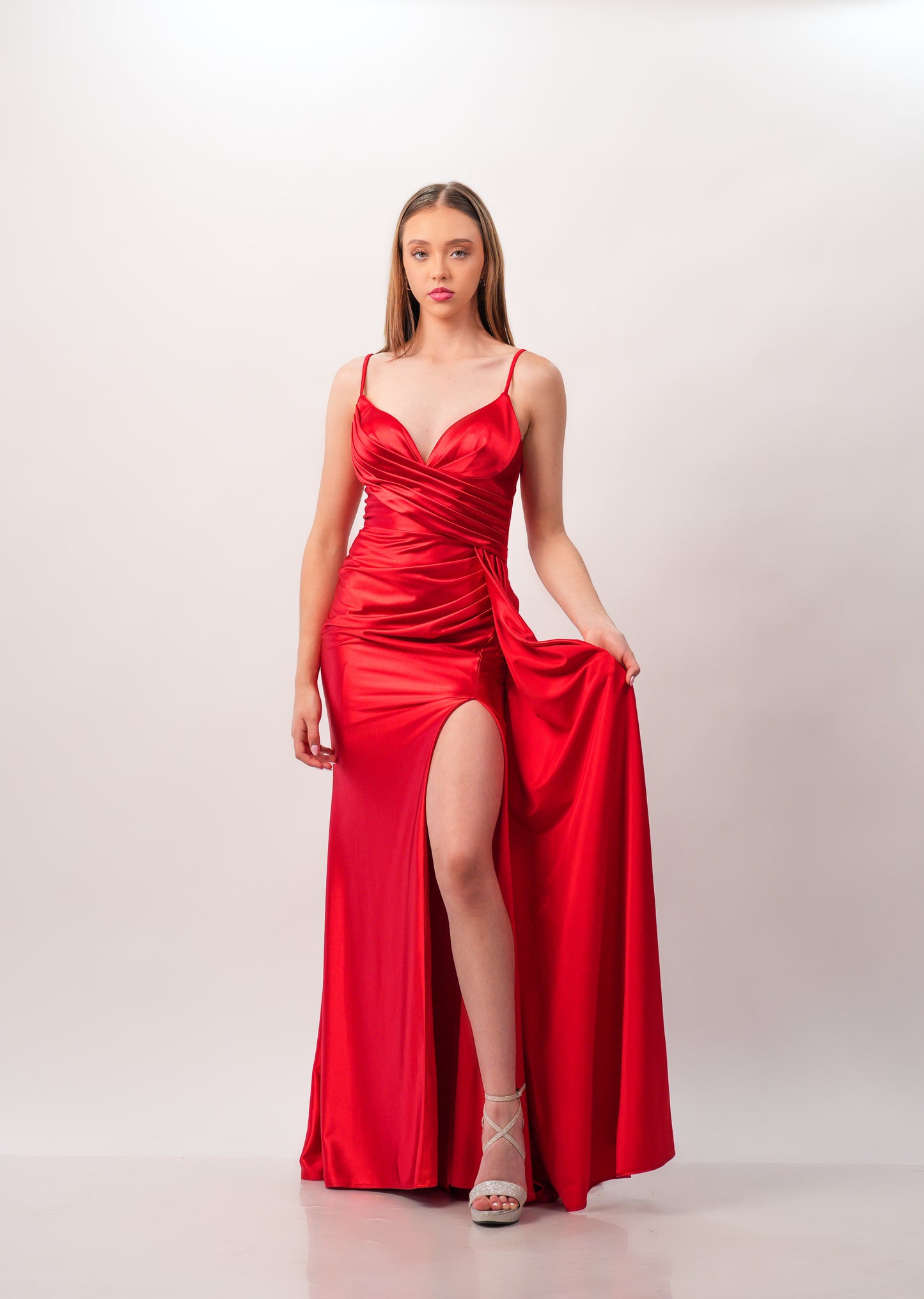 Vestido Rojo Liso Banda A Un Lado